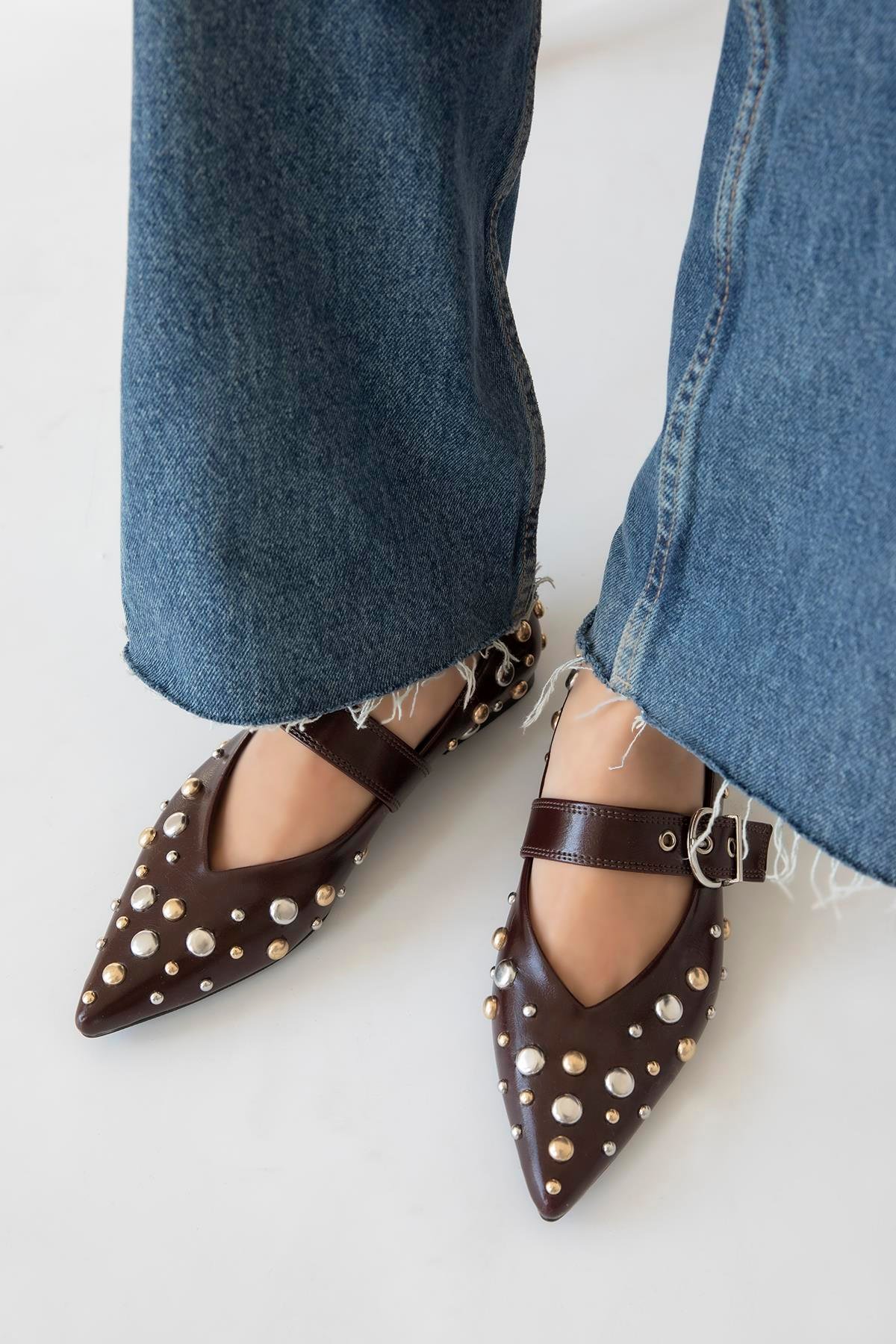 Aqua  Kadın  Drop  Detay  Deri  Babet Kahve