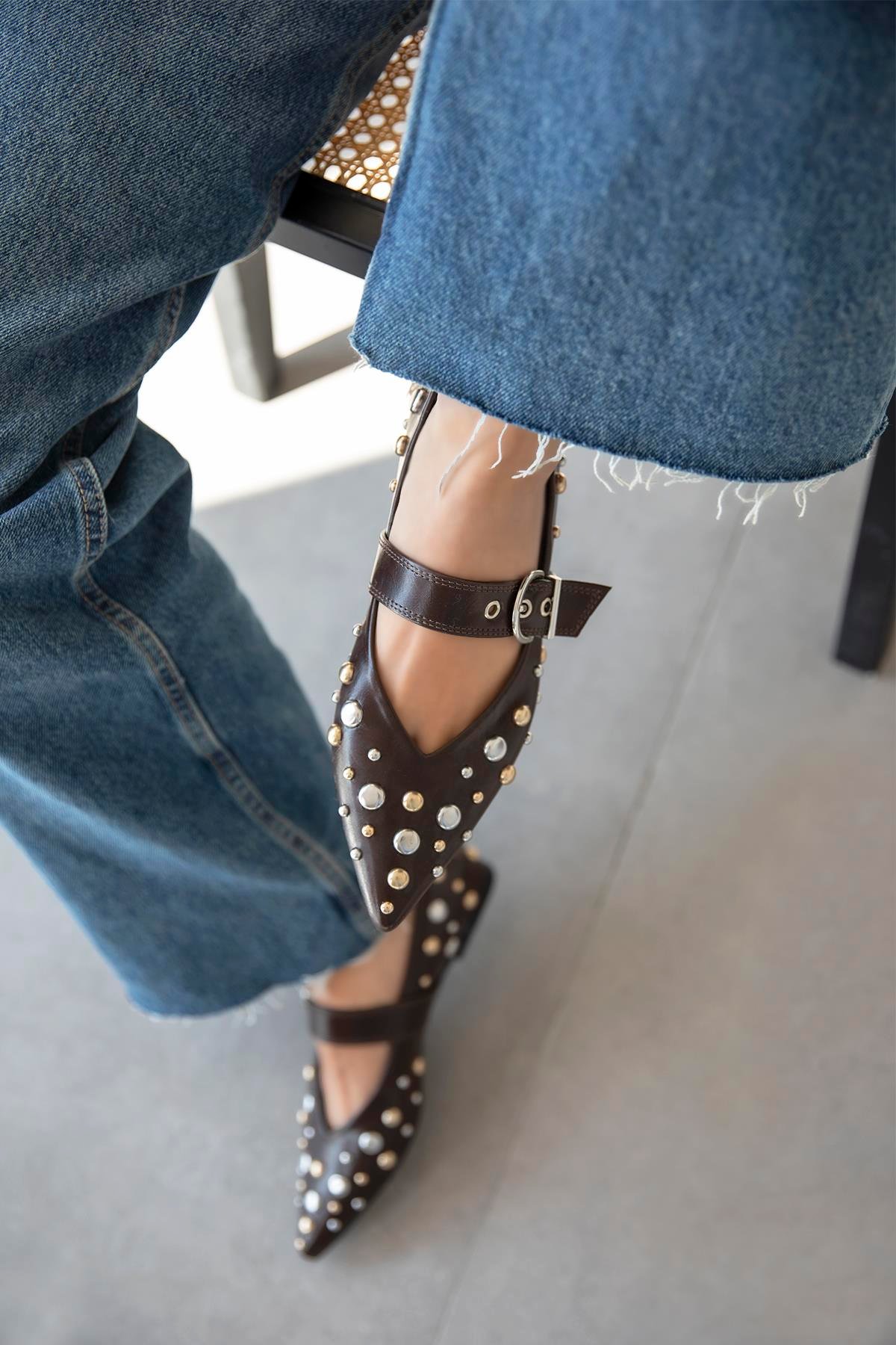 Aqua  Kadın  Drop  Detay  Deri  Babet Kahve