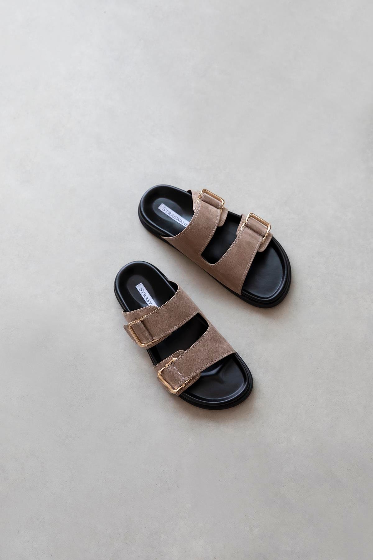 Axel Kadın Toka Detay Günlük Konfor Süet Terlik Vizon