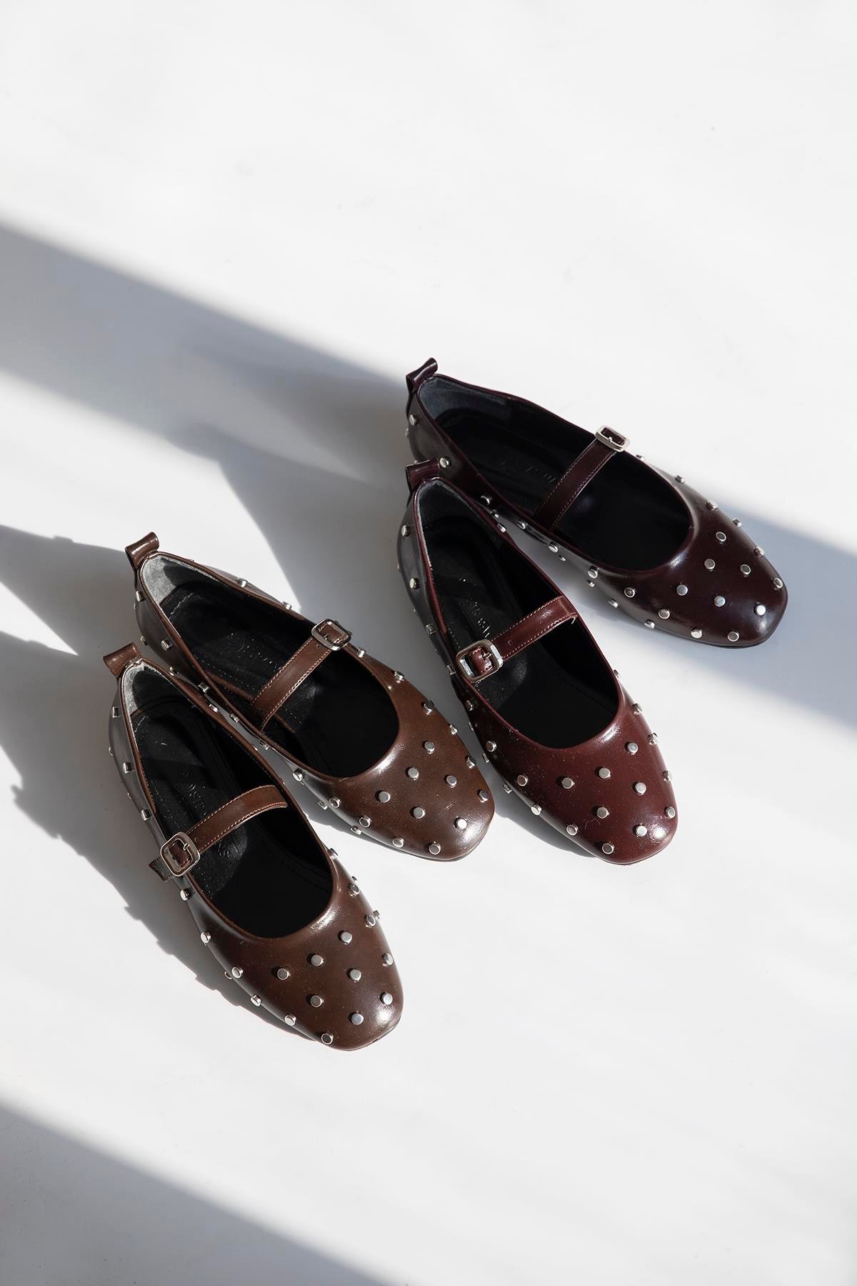 Azure Kadın Drop Detay Kırışık Deri Babet Bordo