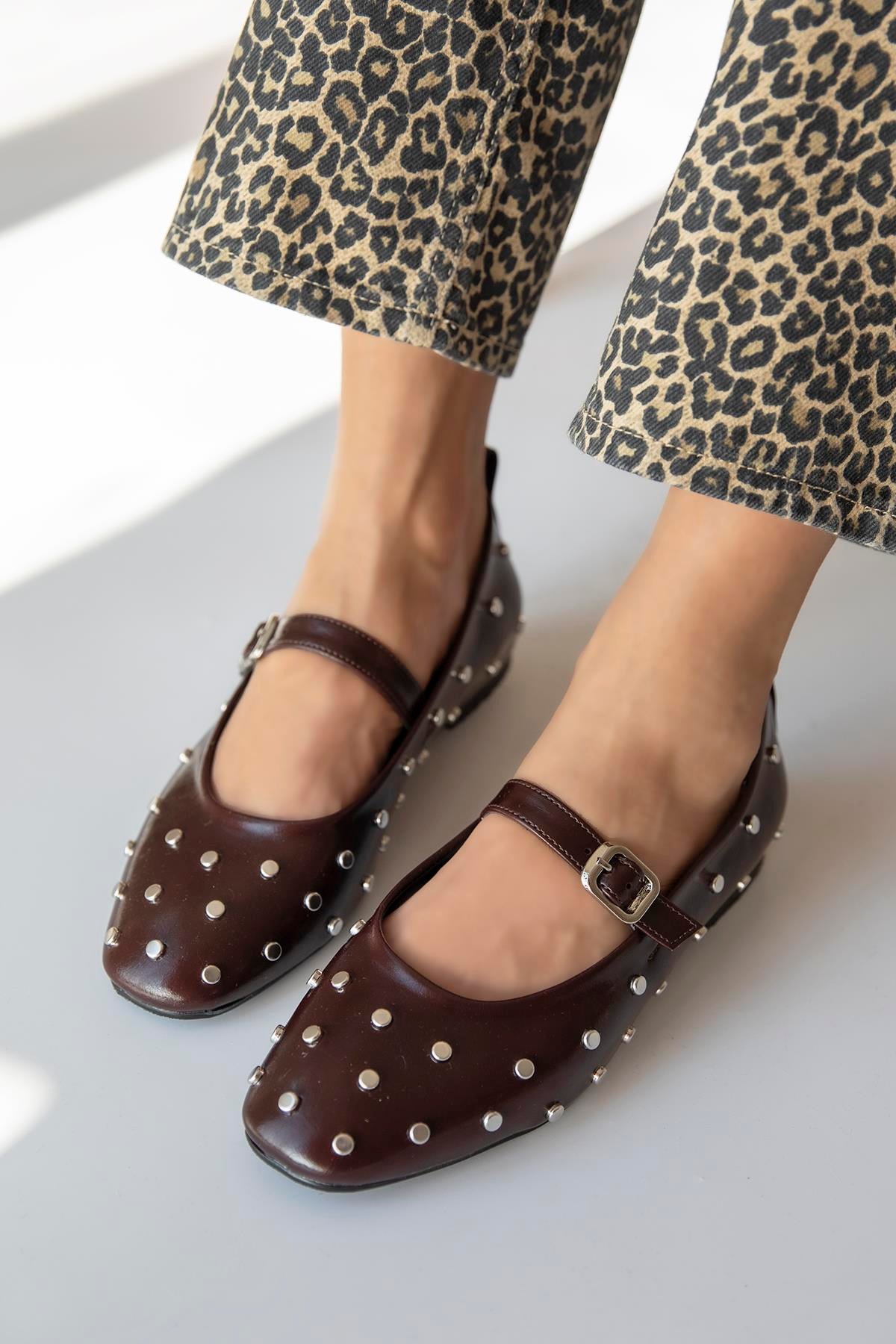 Azure Kadın Drop Detay Kırışık Deri Babet Bordo