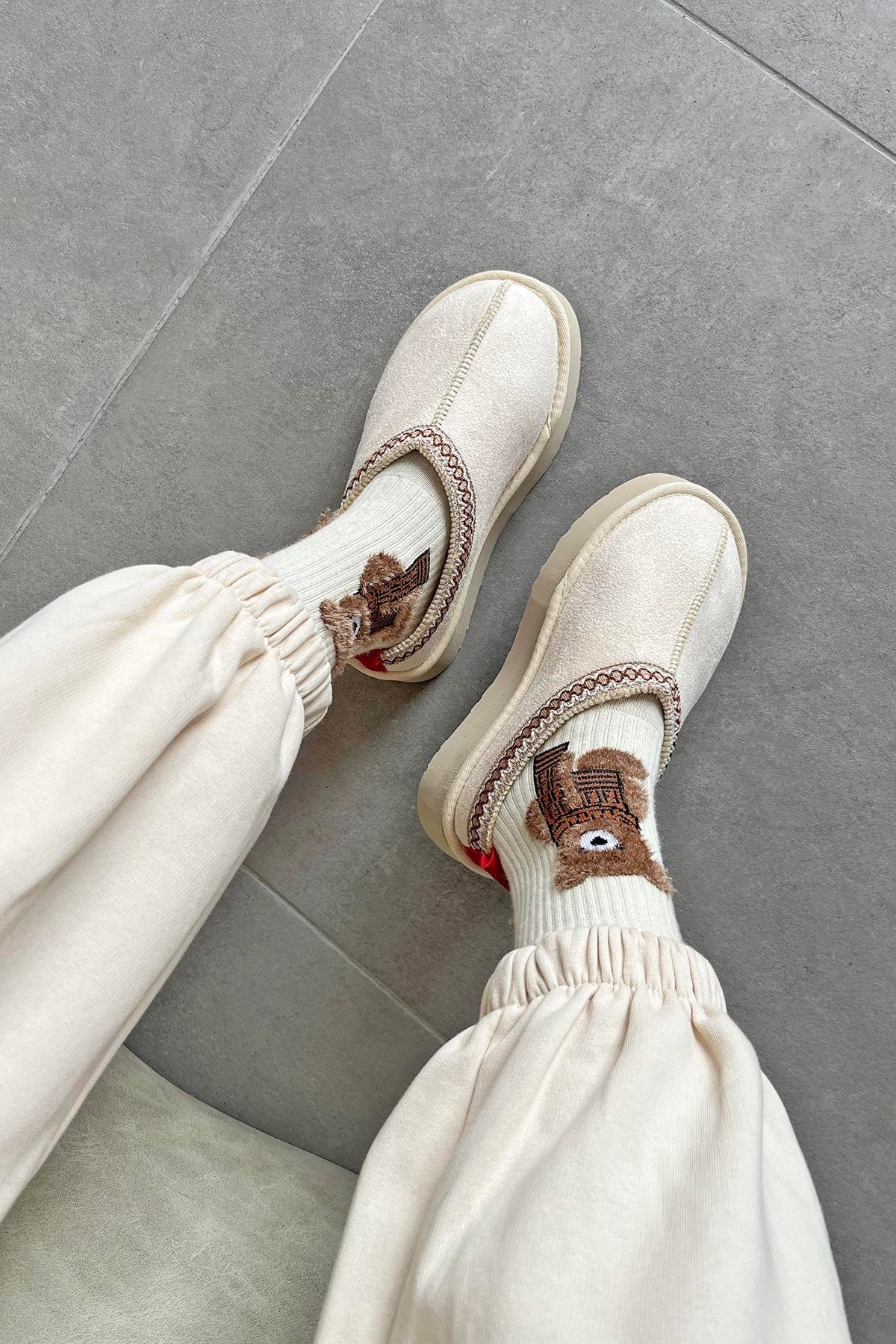 Belis Kadın Düz Taban Ev Terliği Bej