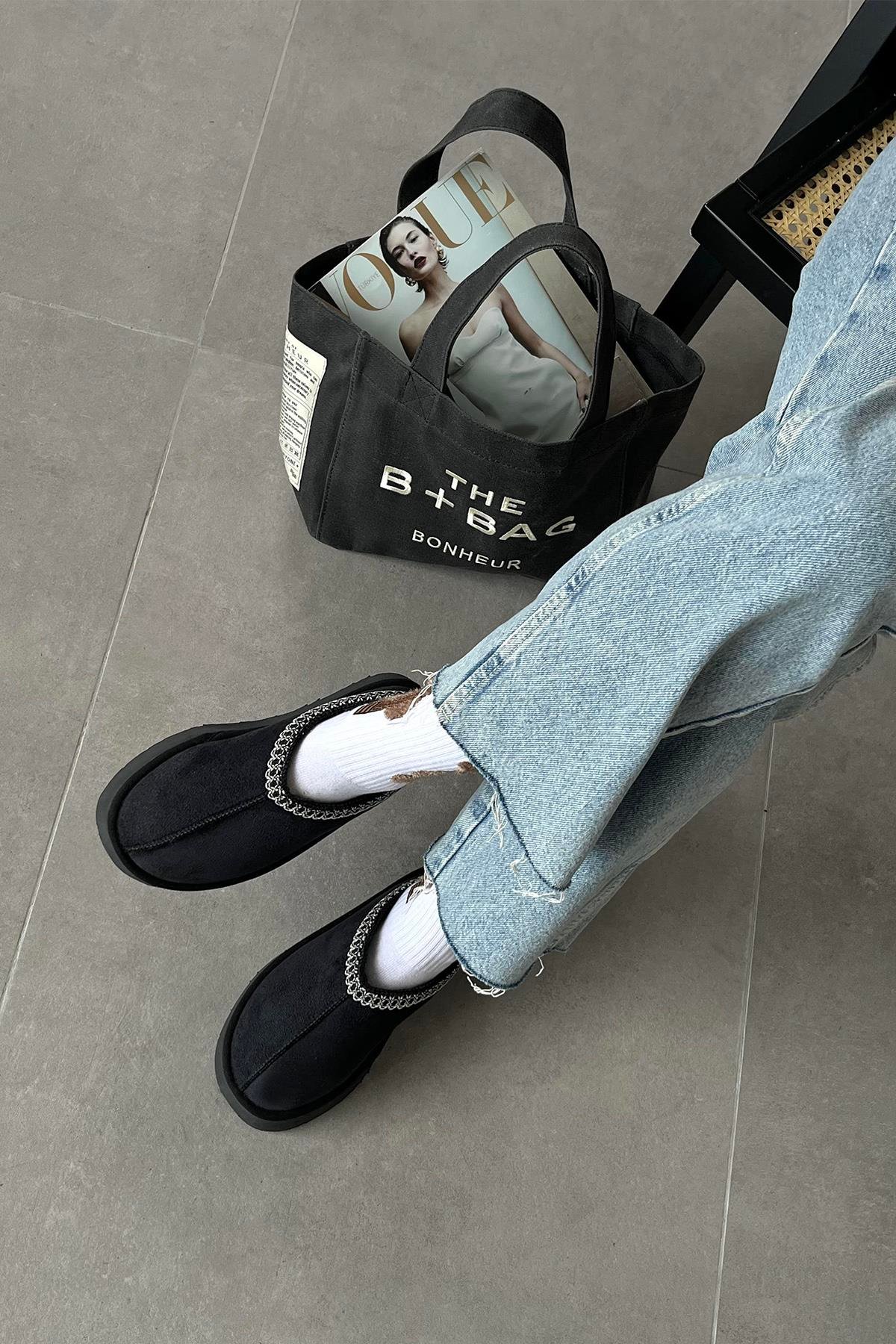 Belis Kadın Düz Taban Ev Terliği Siyah