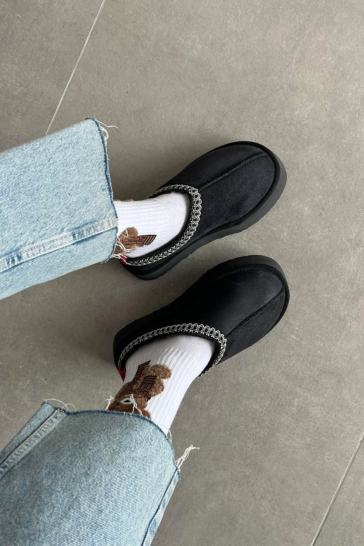 Belis Kadın Düz Taban Ev Terliği Siyah