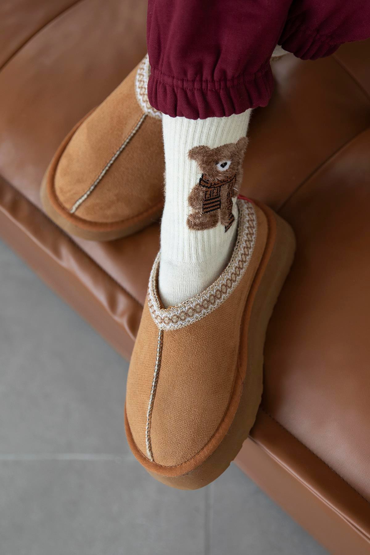 Belis Kadın Düz Taban Ev Terliği Taba