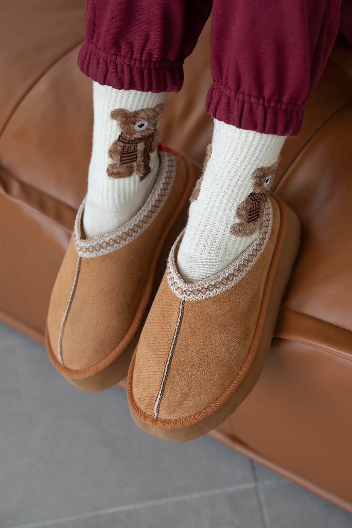 Belis Kadın Düz Taban Ev Terliği Taba