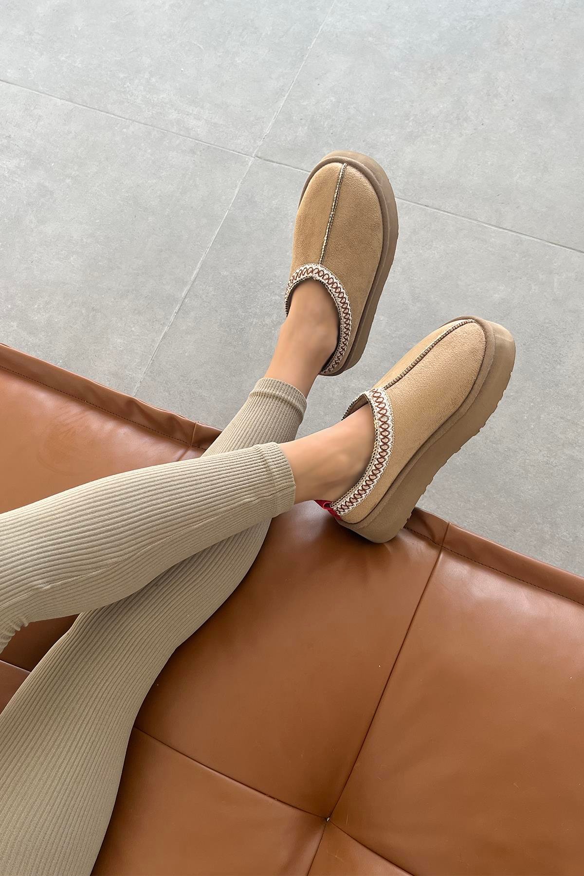 Belis Kadın Düz Taban Ev Terliği Vizon