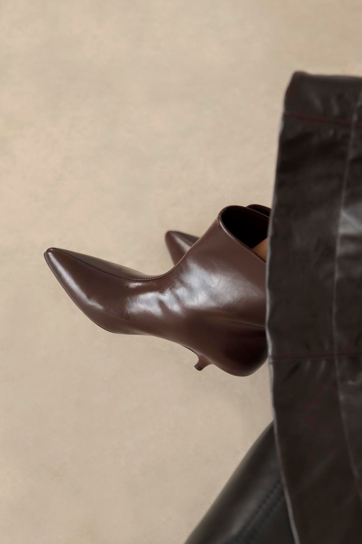 Bella Kadın Pino Ökçe Kırışık Deri Bot Bordo