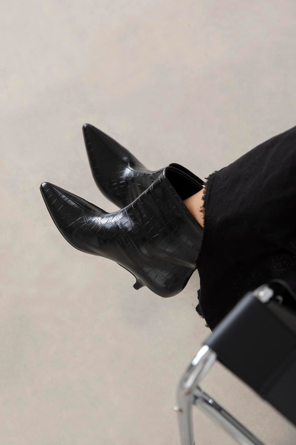 Bella Kadın Pino Ökce Kroko  Deri Bot Siyah