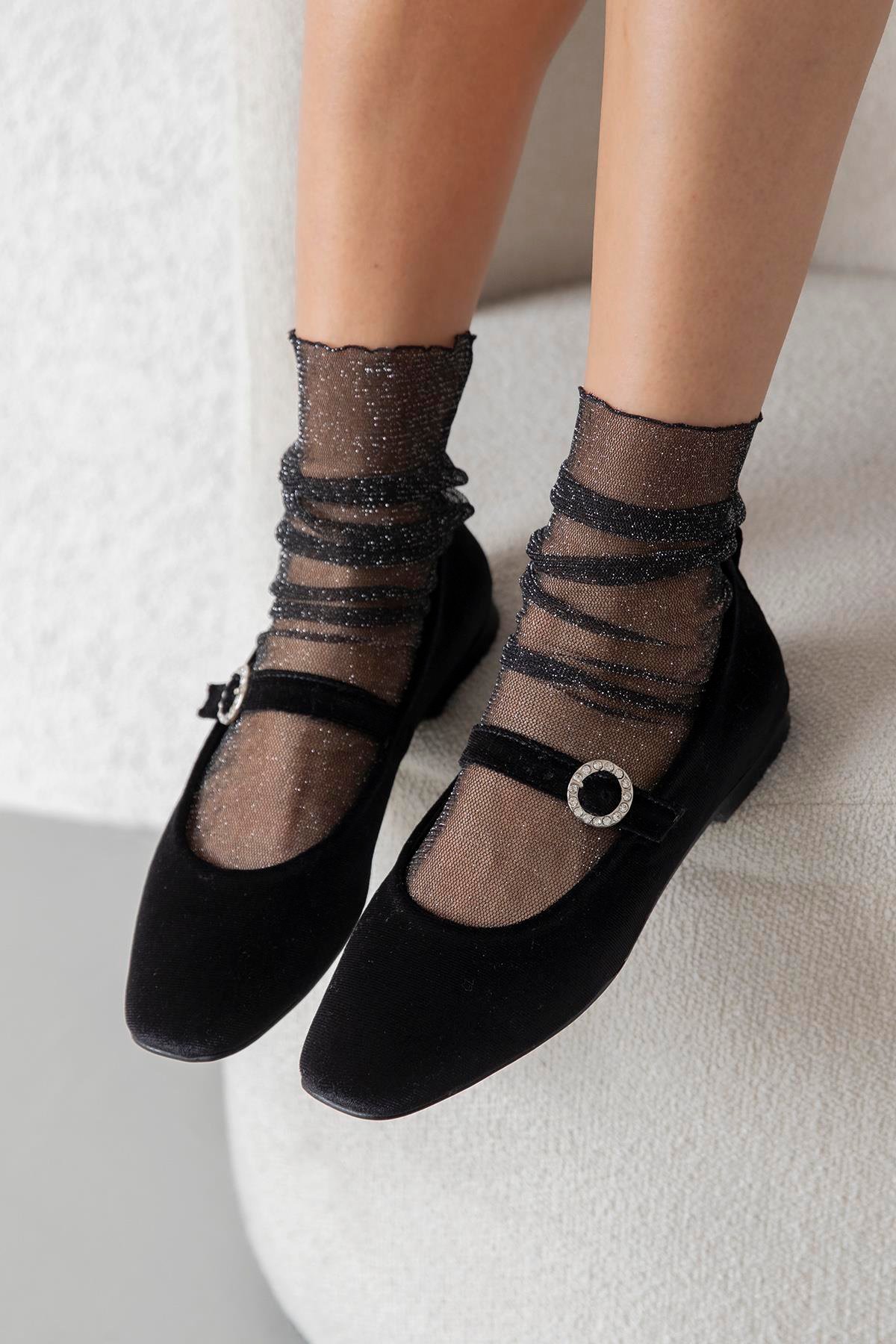 Berny  Kadın  Kemer  Detay  Kadife  Babet Siyah