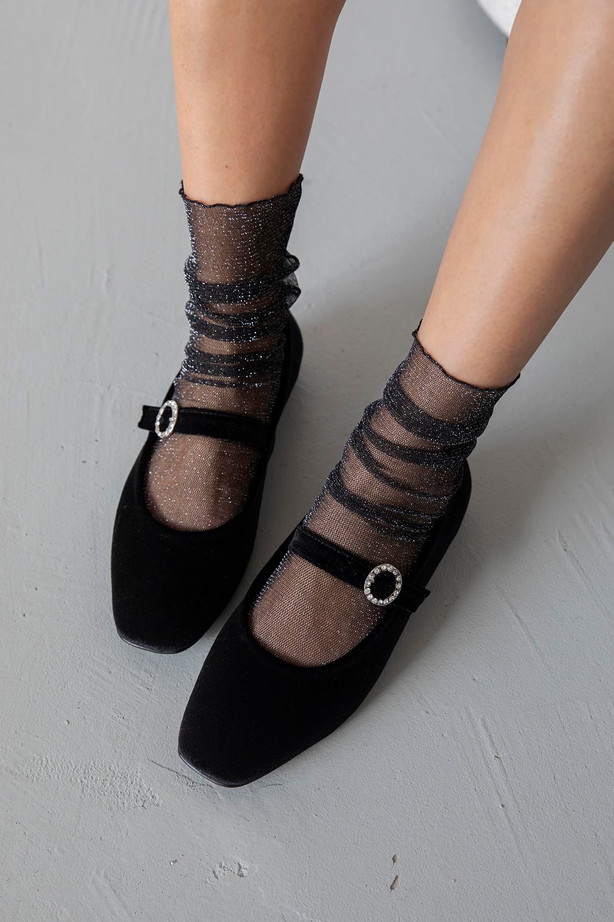 Berny  Kadın  Kemer  Detay  Kadife  Babet Siyah