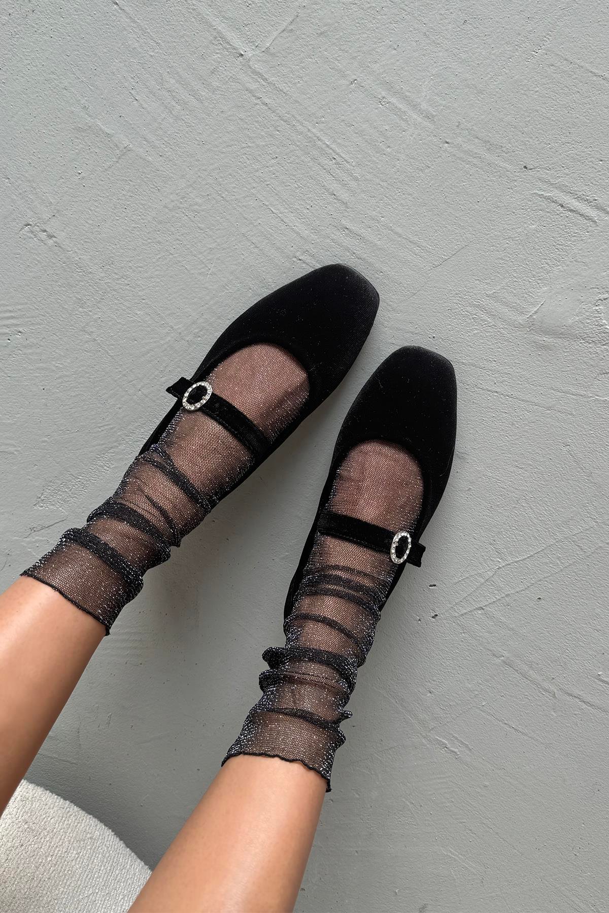 Berny  Kadın  Kemer  Detay  Kadife  Babet Siyah