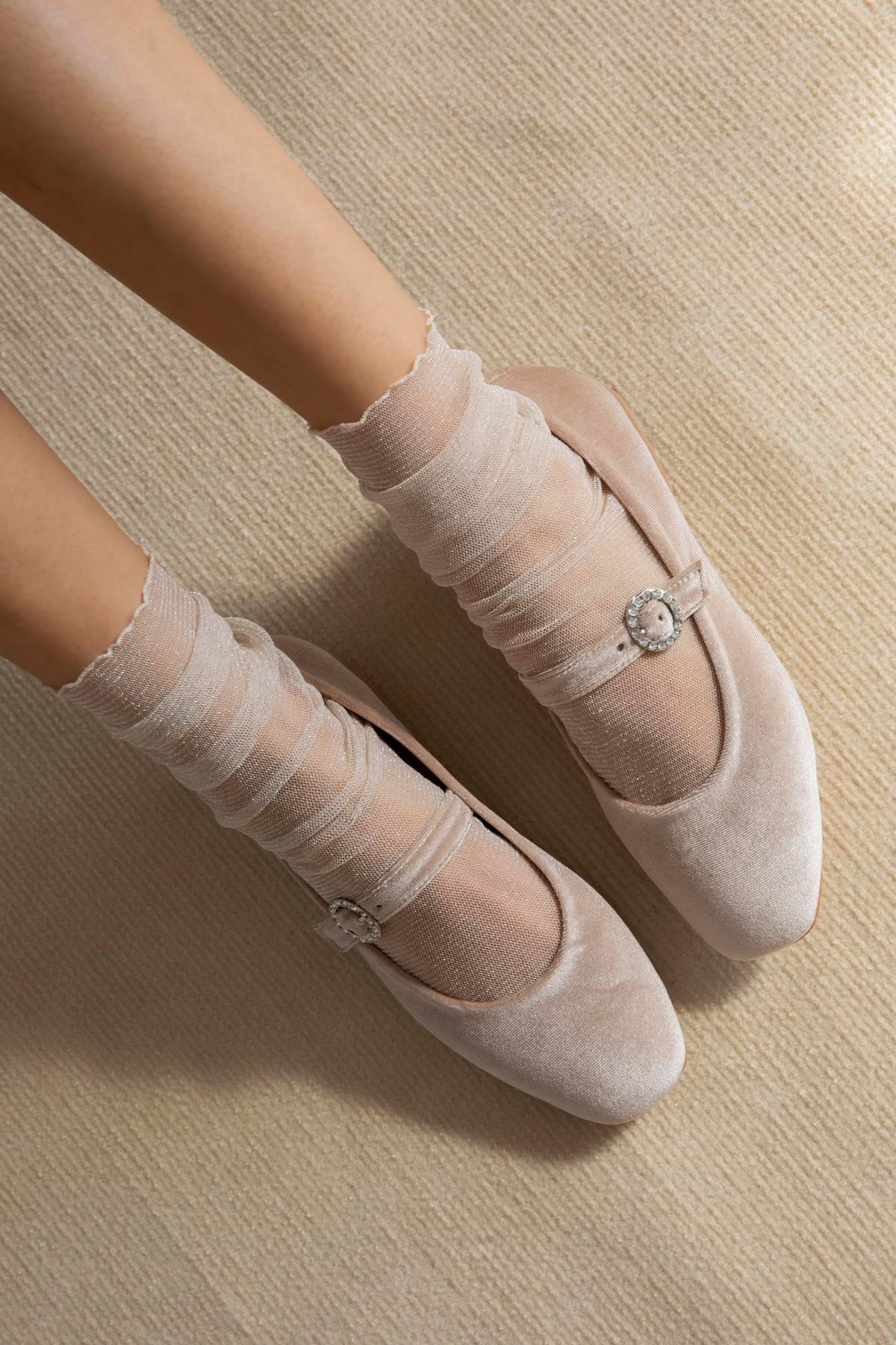 Berny  Kadın  Kemer  Detay  Kadife  Babet Vizon