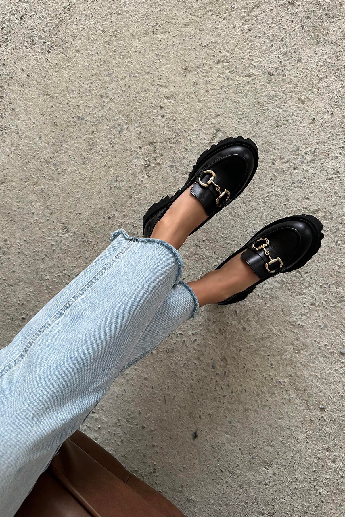 Bow  Kadın İçi Dışı  Hakiki Deri  Makosen Ayakkabı Siyah