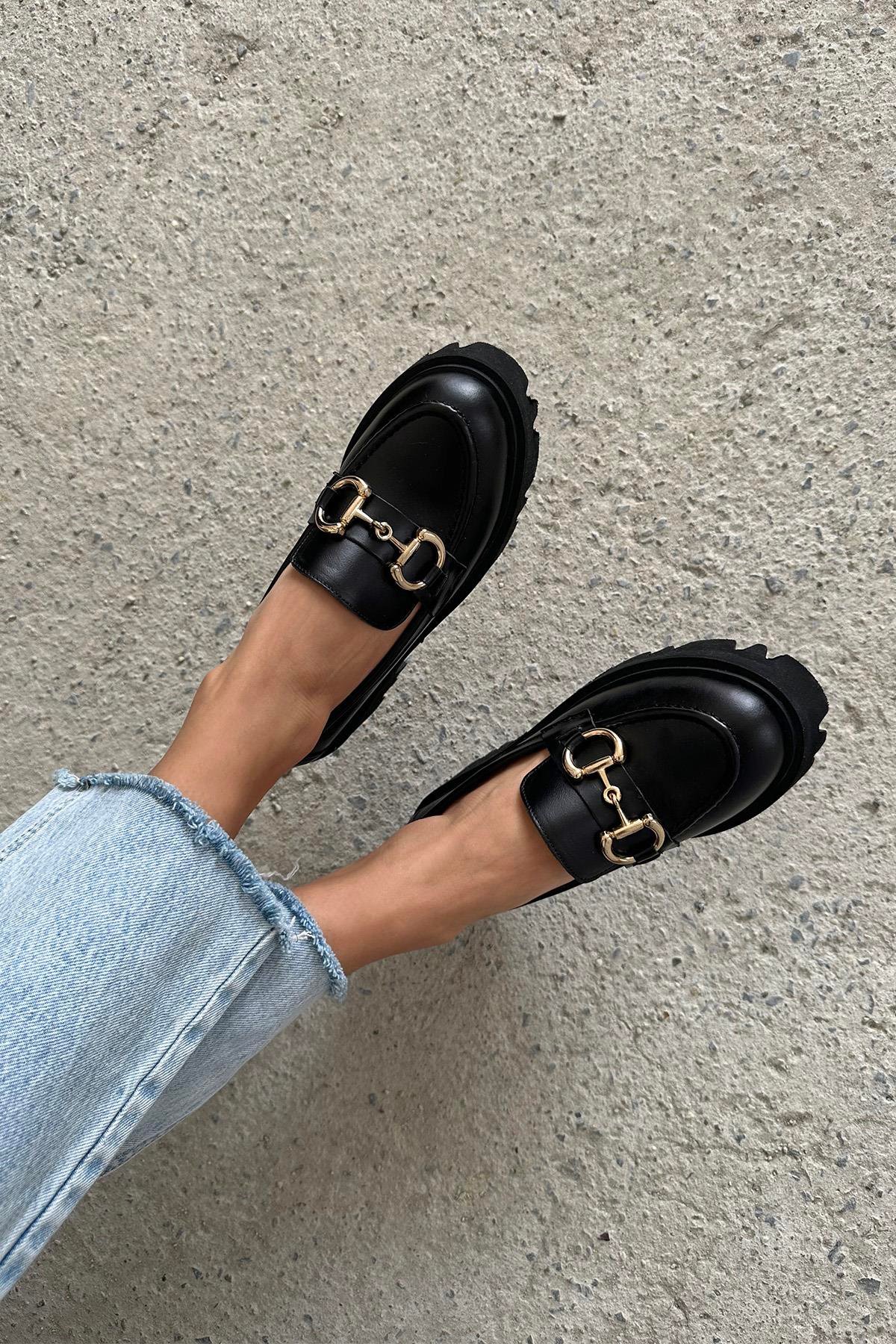 Bow  Kadın İçi Dışı  Hakiki Deri  Makosen Ayakkabı Siyah