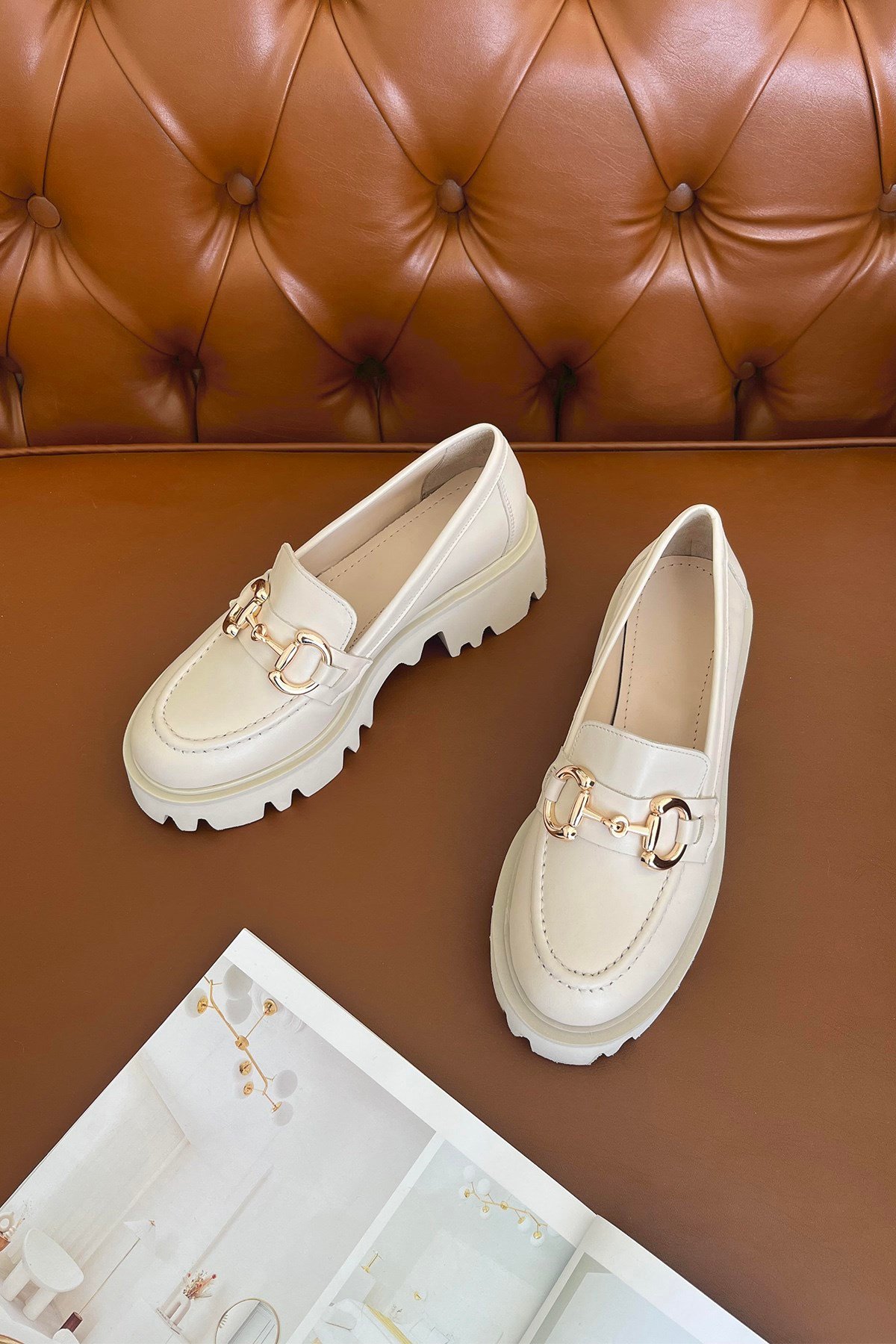 Bow  Kadın İçi Dışı  Hakiki Deri  Makosen Ayakkabı Bej