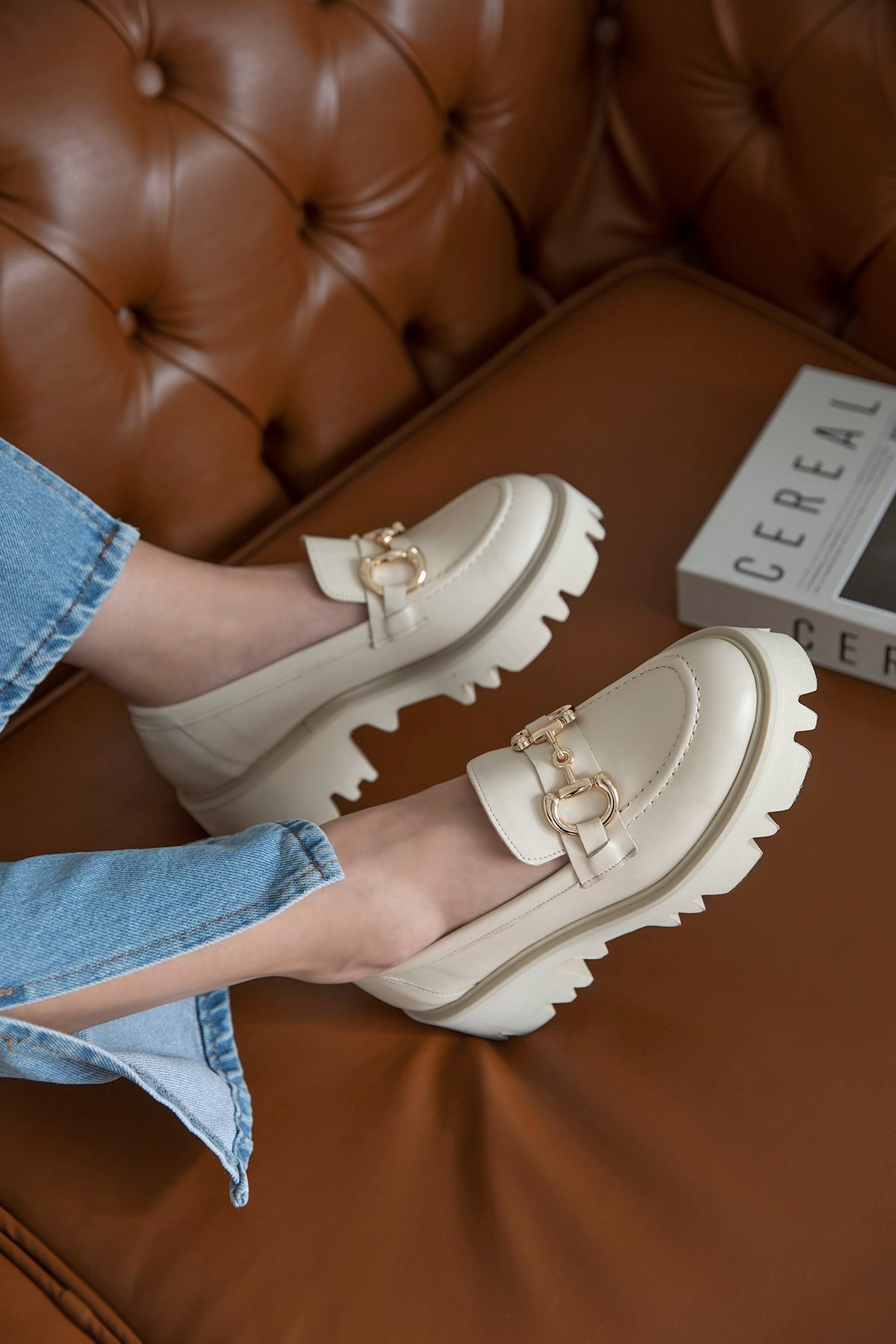 Bow  Kadın İçi Dışı  Hakiki Deri  Makosen Ayakkabı Bej