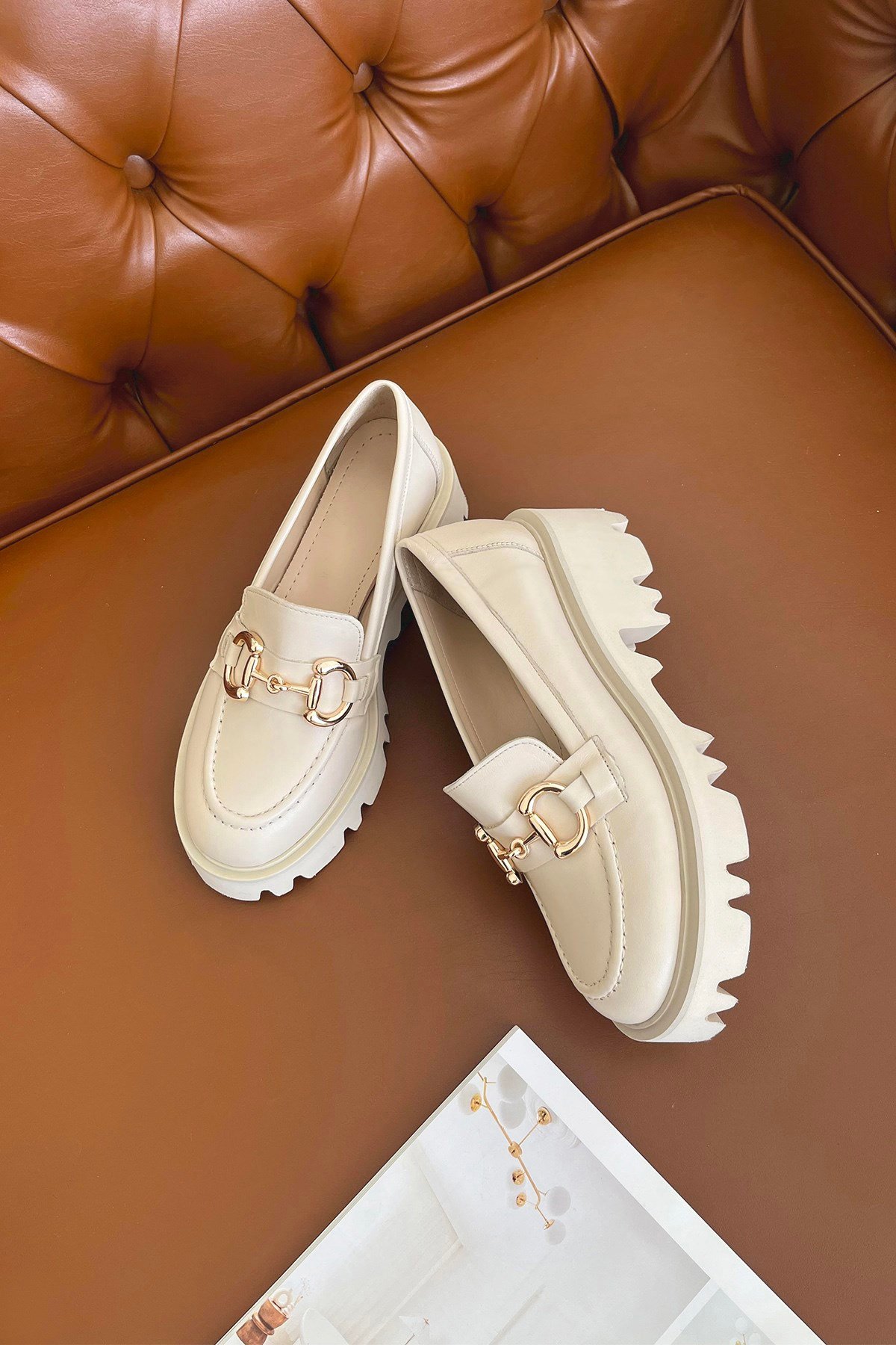 Bow  Kadın İçi Dışı  Hakiki Deri  Makosen Ayakkabı Bej