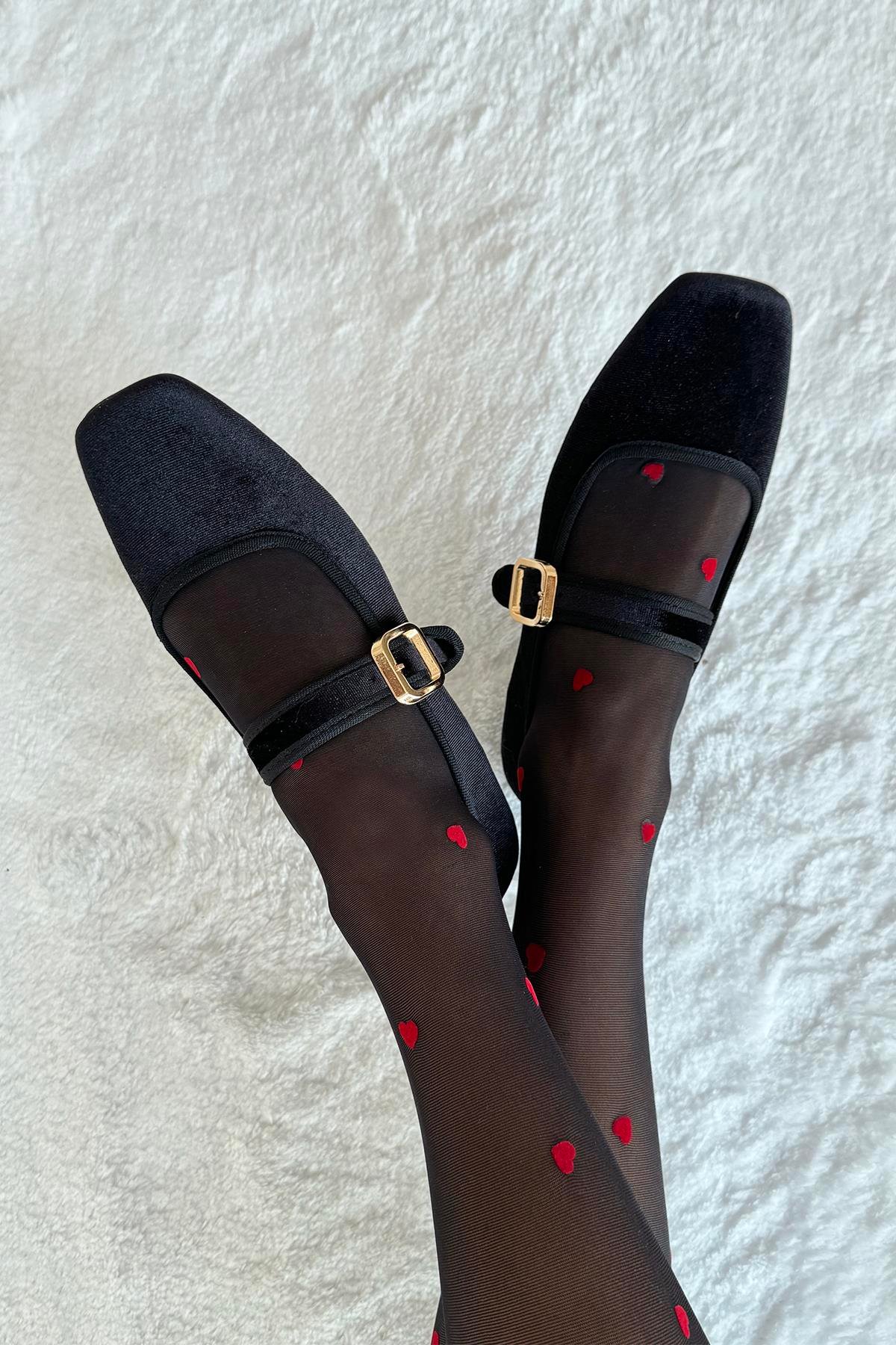 Carlisa Kadın  Kemer  Detay  Kadife   Babet Siyah