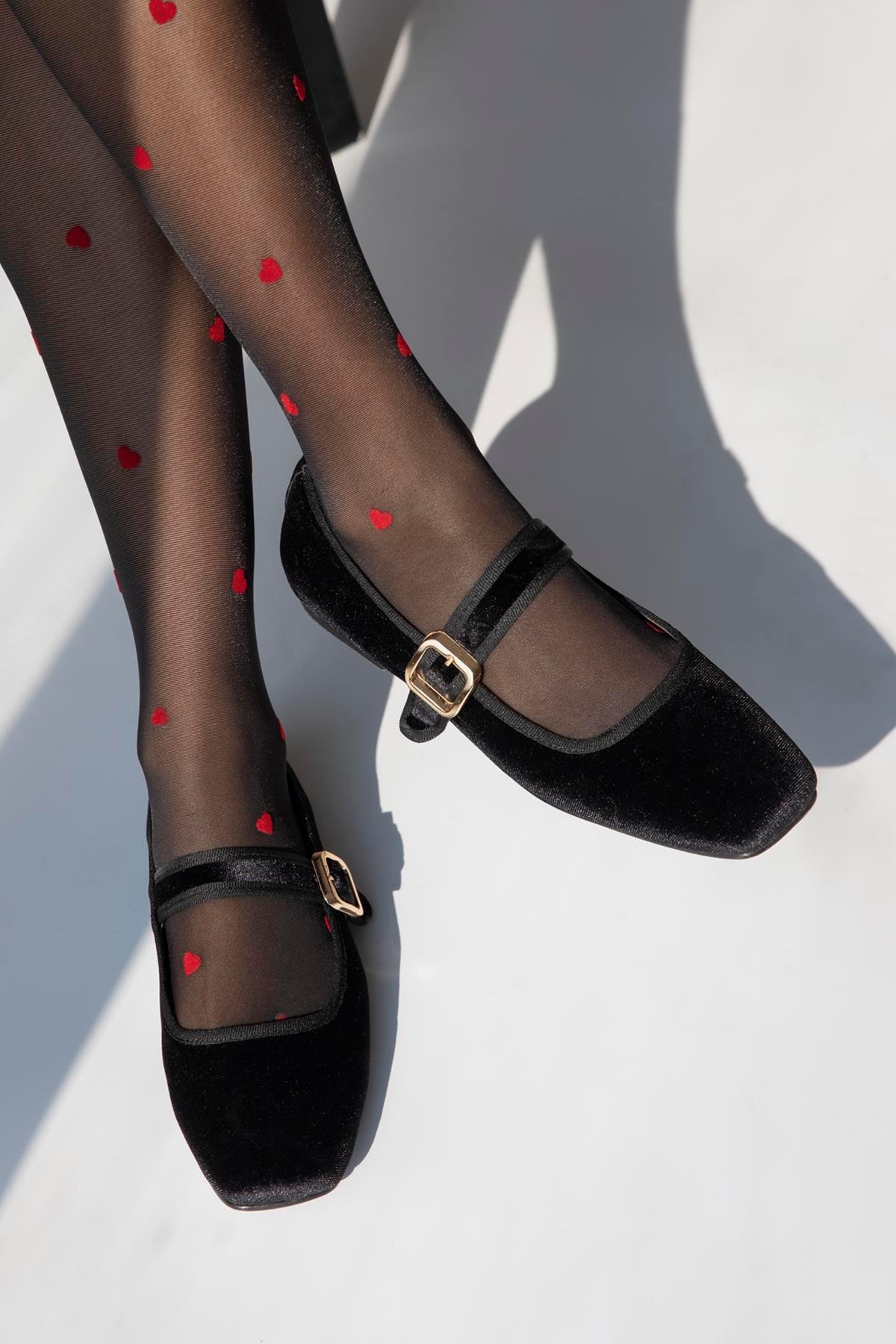 Carlisa Kadın  Kemer  Detay  Kadife   Babet Siyah