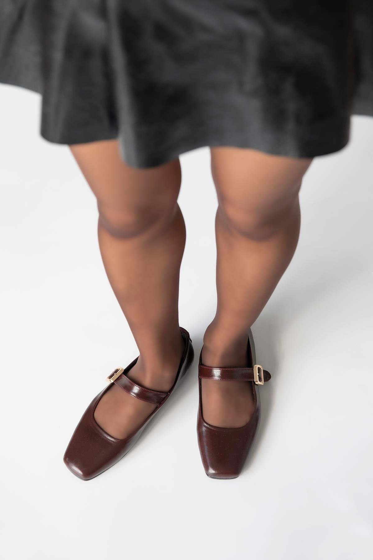 Carlisa Kadın Kemer Detay Kırışık Deri Babet Bordo