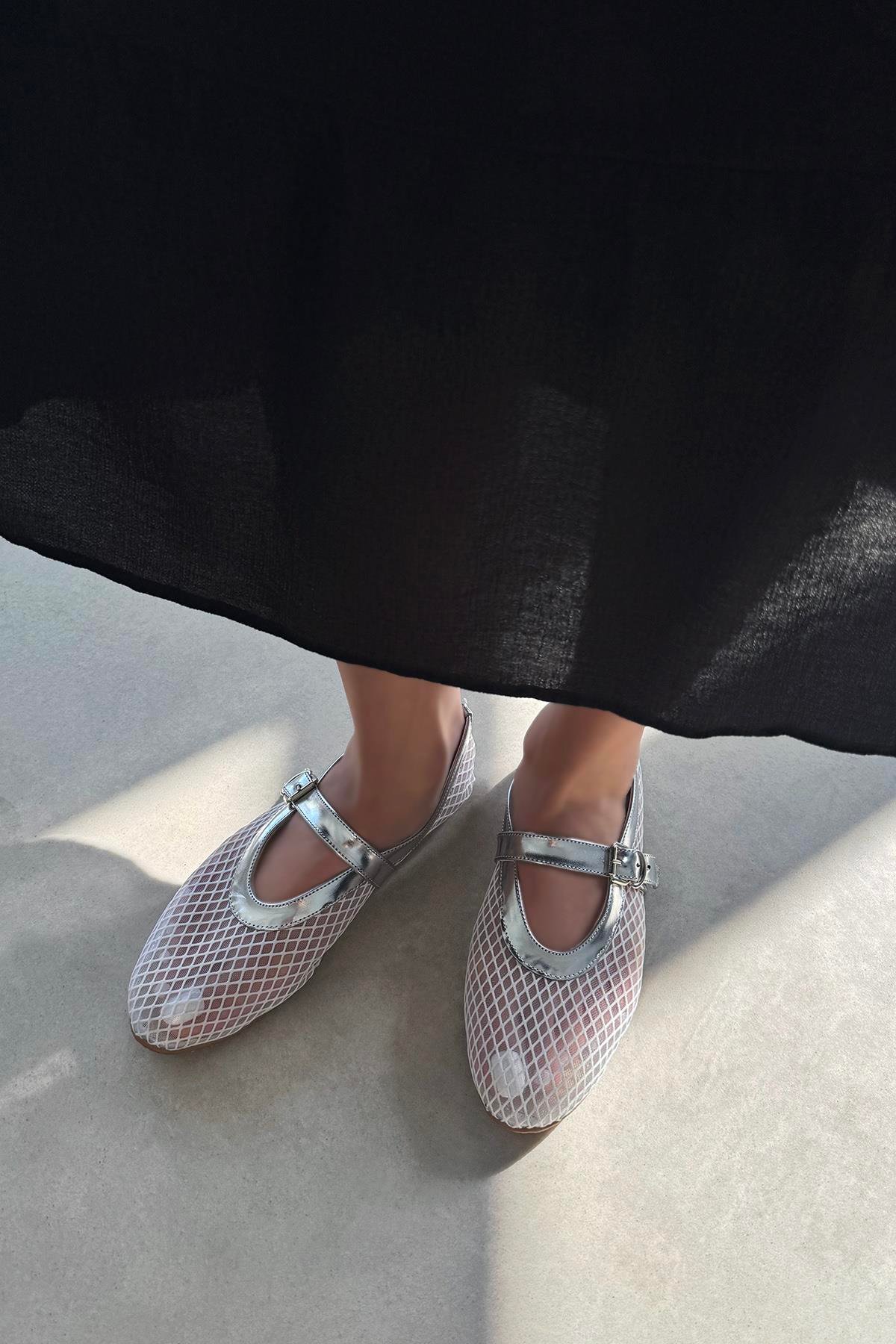 Carol Kadın File Detay Dantel Babet Beyaz-Gümüş