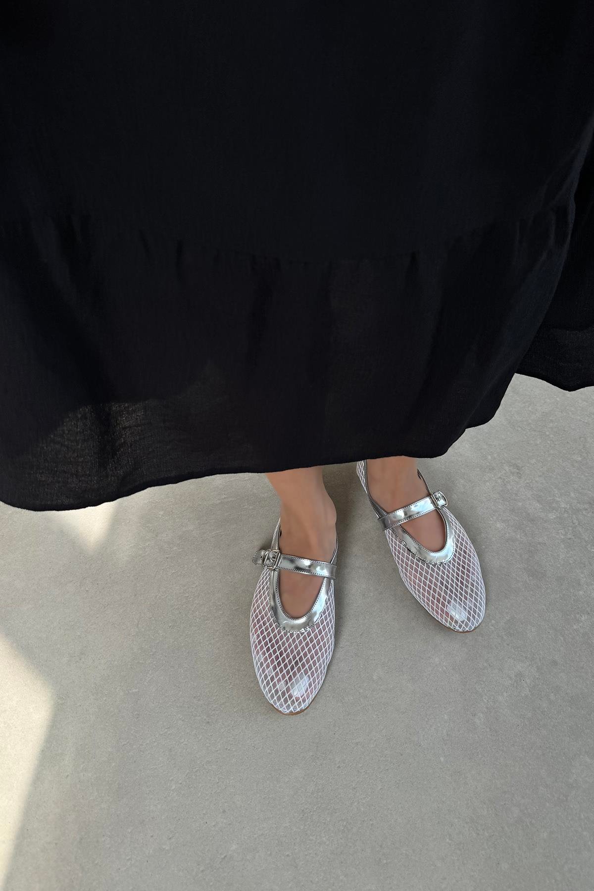 Carol Kadın File Detay Dantel Babet Beyaz-Gümüş