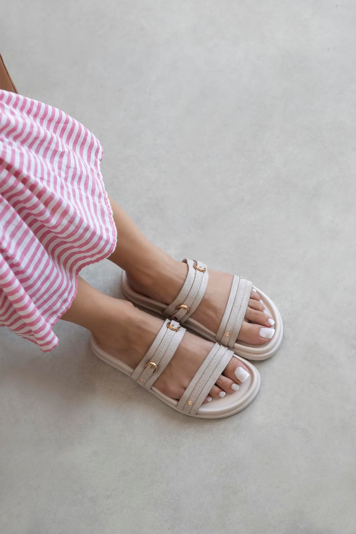 Cistra Kadın Günlük Konfor Süet Terlik Bej