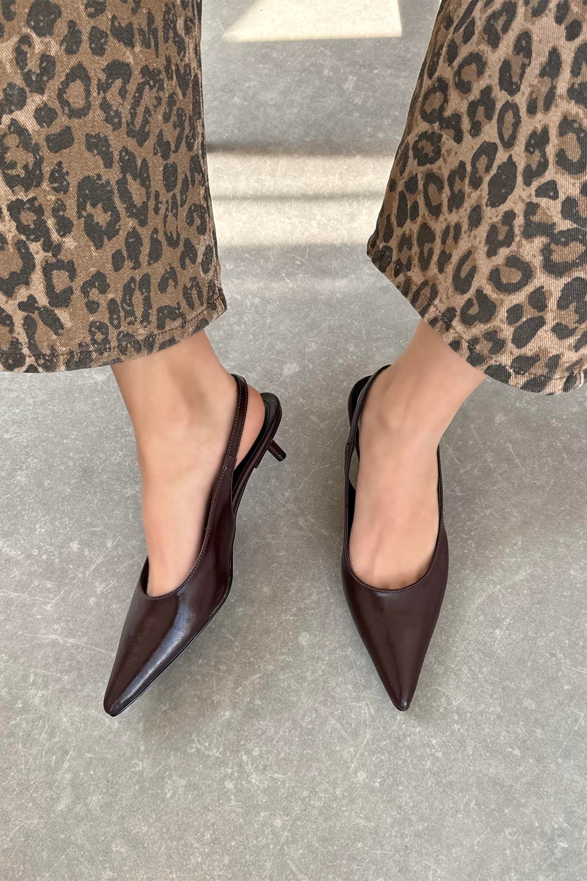 Cuesta  Kadın Topuklu Kırışık Deri Ayakkabı Bordo