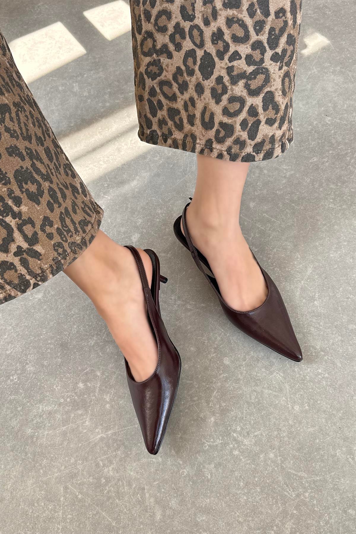 Cuesta  Kadın Topuklu Kırışık Deri Ayakkabı Bordo