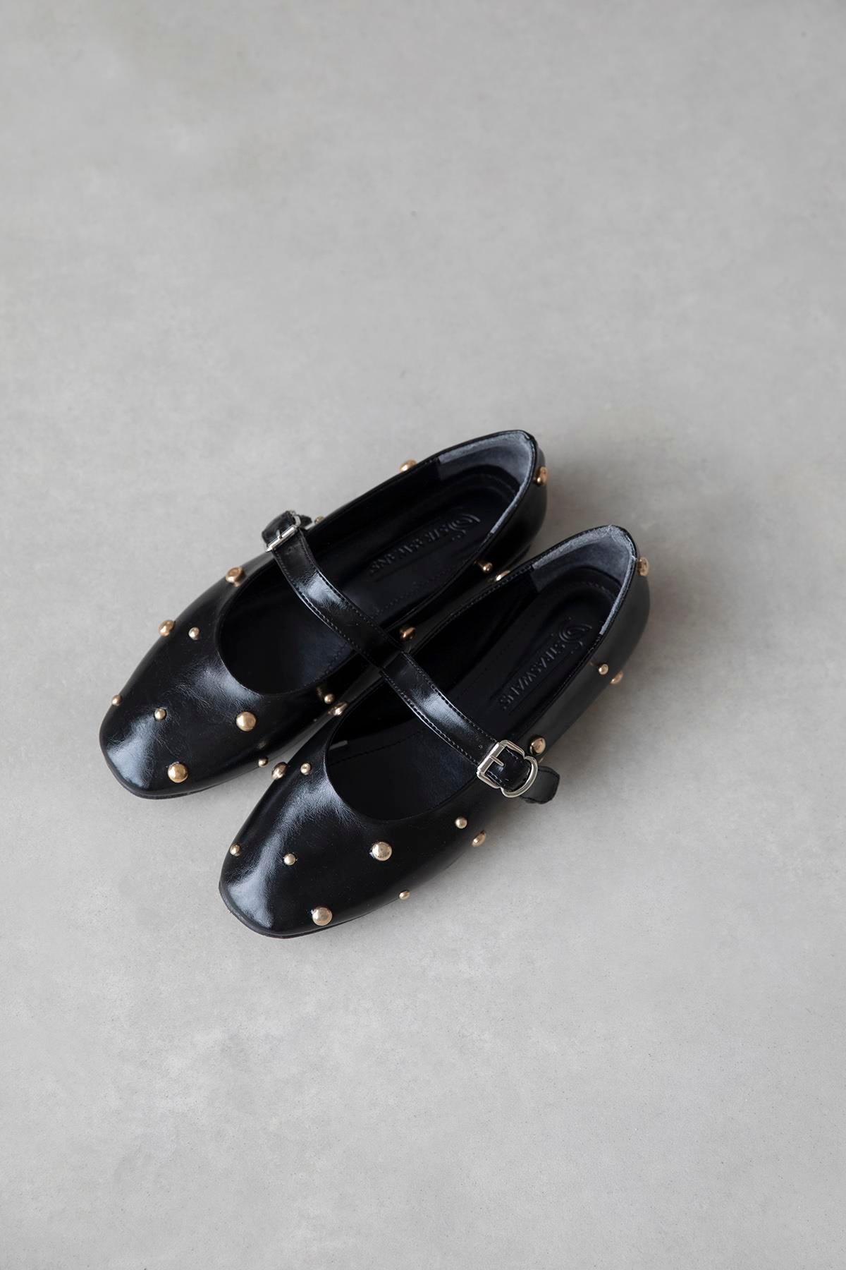 Daphne Kadın Drop Detay Kırışık Deri Babet Siyah