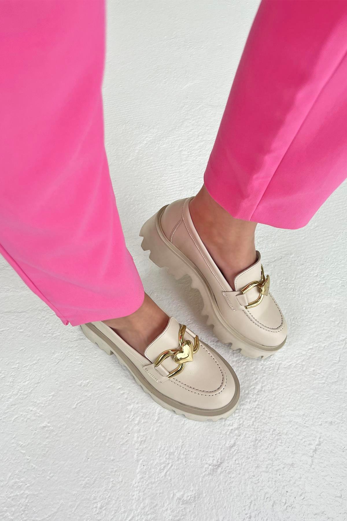 Dixon  Kadın İçi Dışı  Hakiki Deri  Makosen Ayakkabı Bej