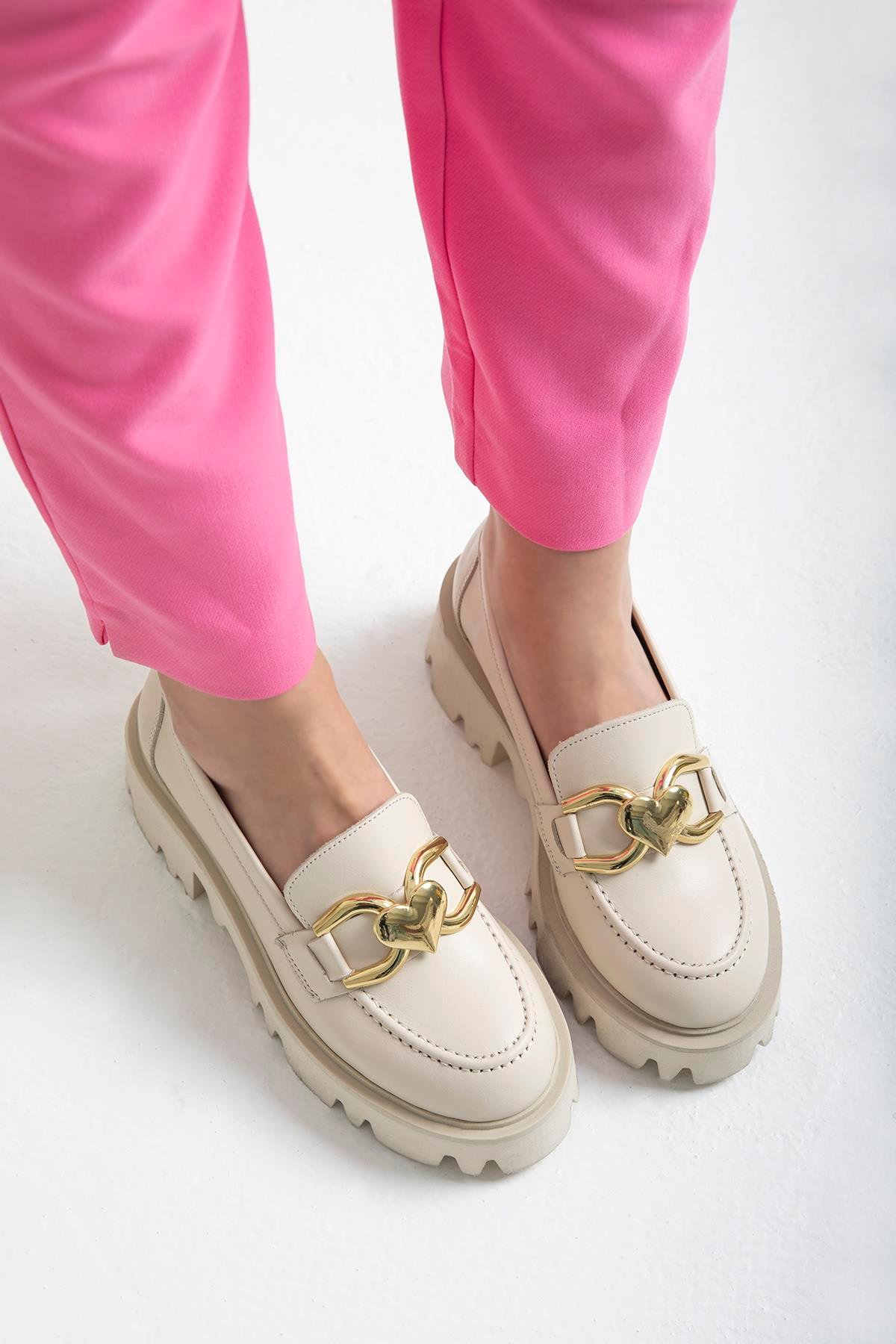 Dixon  Kadın İçi Dışı  Hakiki Deri  Makosen Ayakkabı Bej