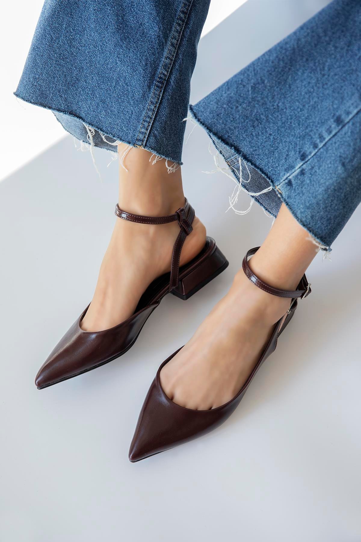 Edel Kadın Topuklu Kırışık Deri Ayakkabı Bordo