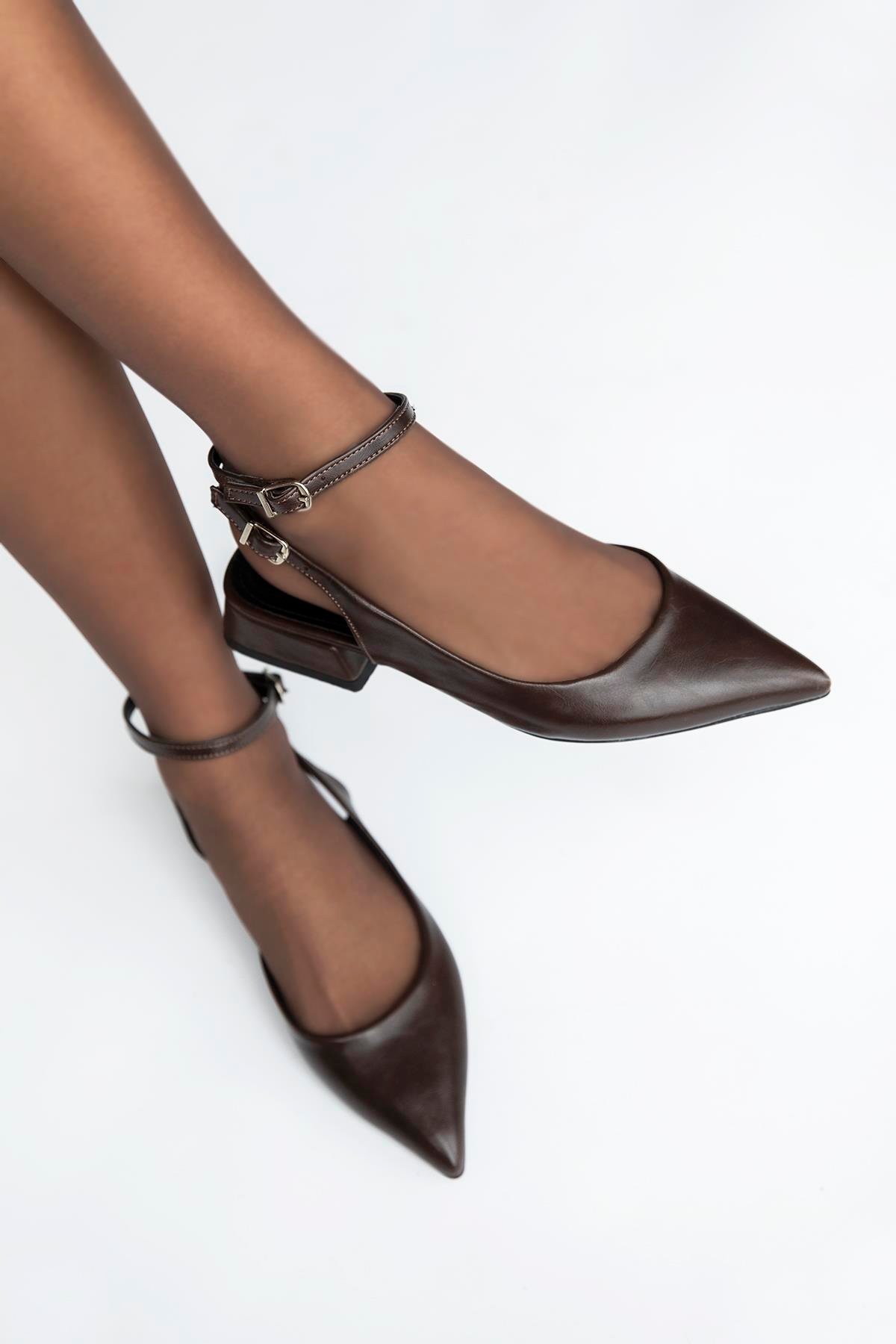 Edel Kadın Topuklu Kırışık Deri Ayakkabı Kahve