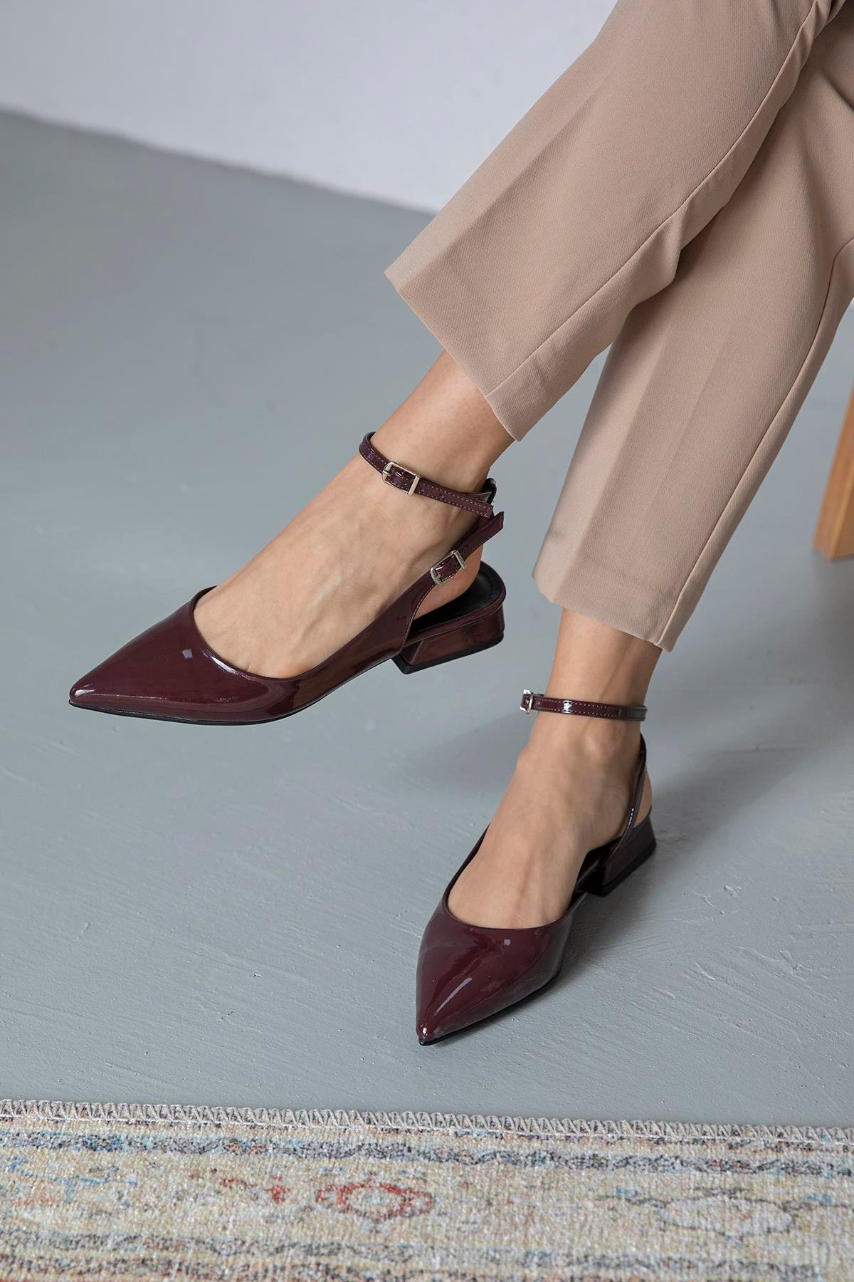 Edel  Kadın  Topuklu  Rugan  Ayakkabı Bordo