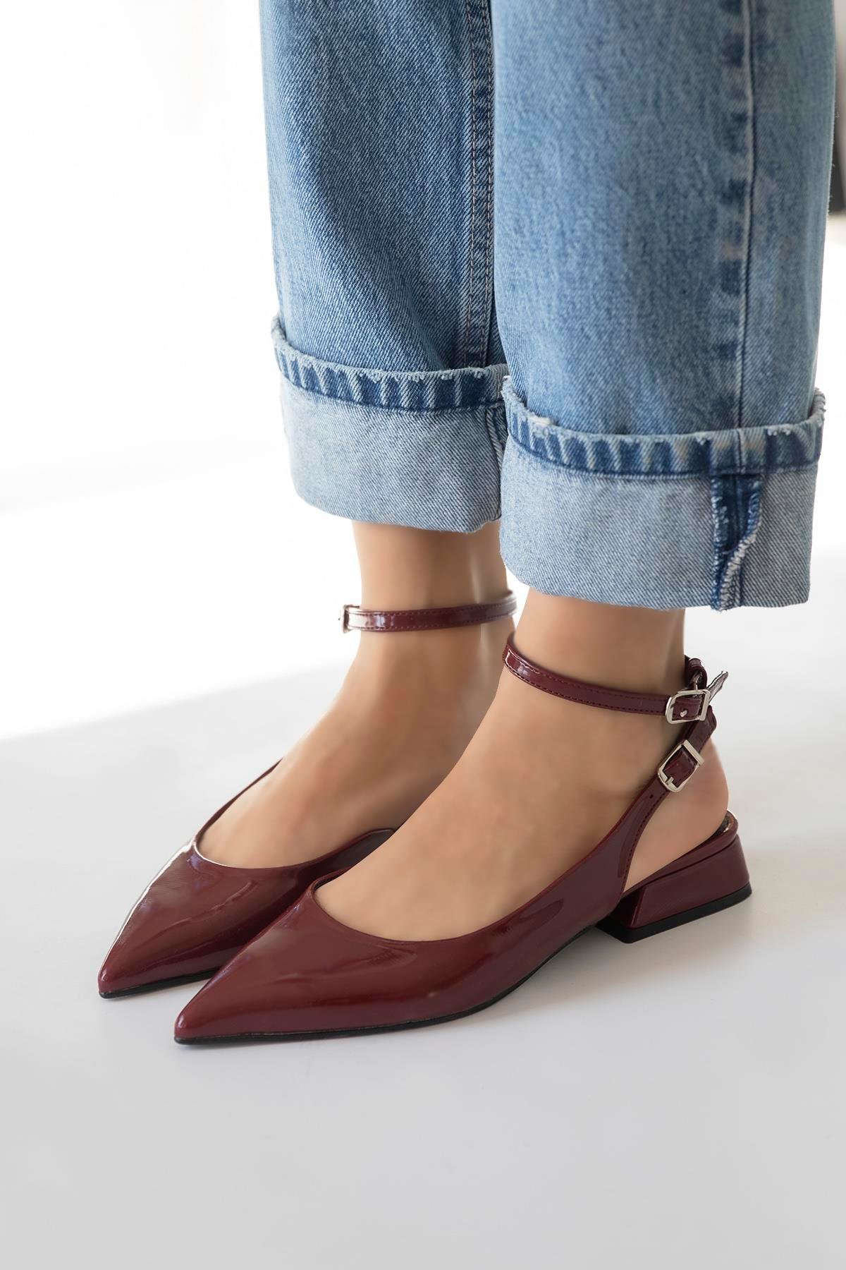 Edel  Kadın  Topuklu  Rugan  Ayakkabı Bordo