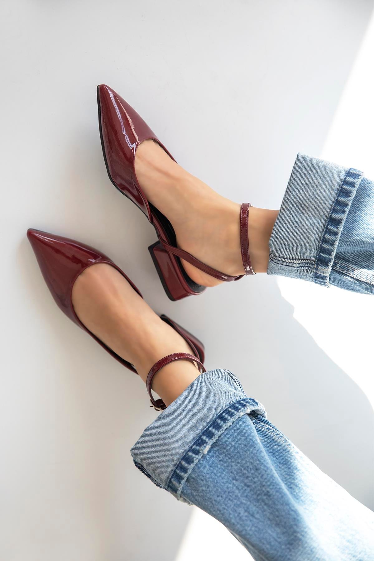 Edel  Kadın  Topuklu  Rugan  Ayakkabı Bordo