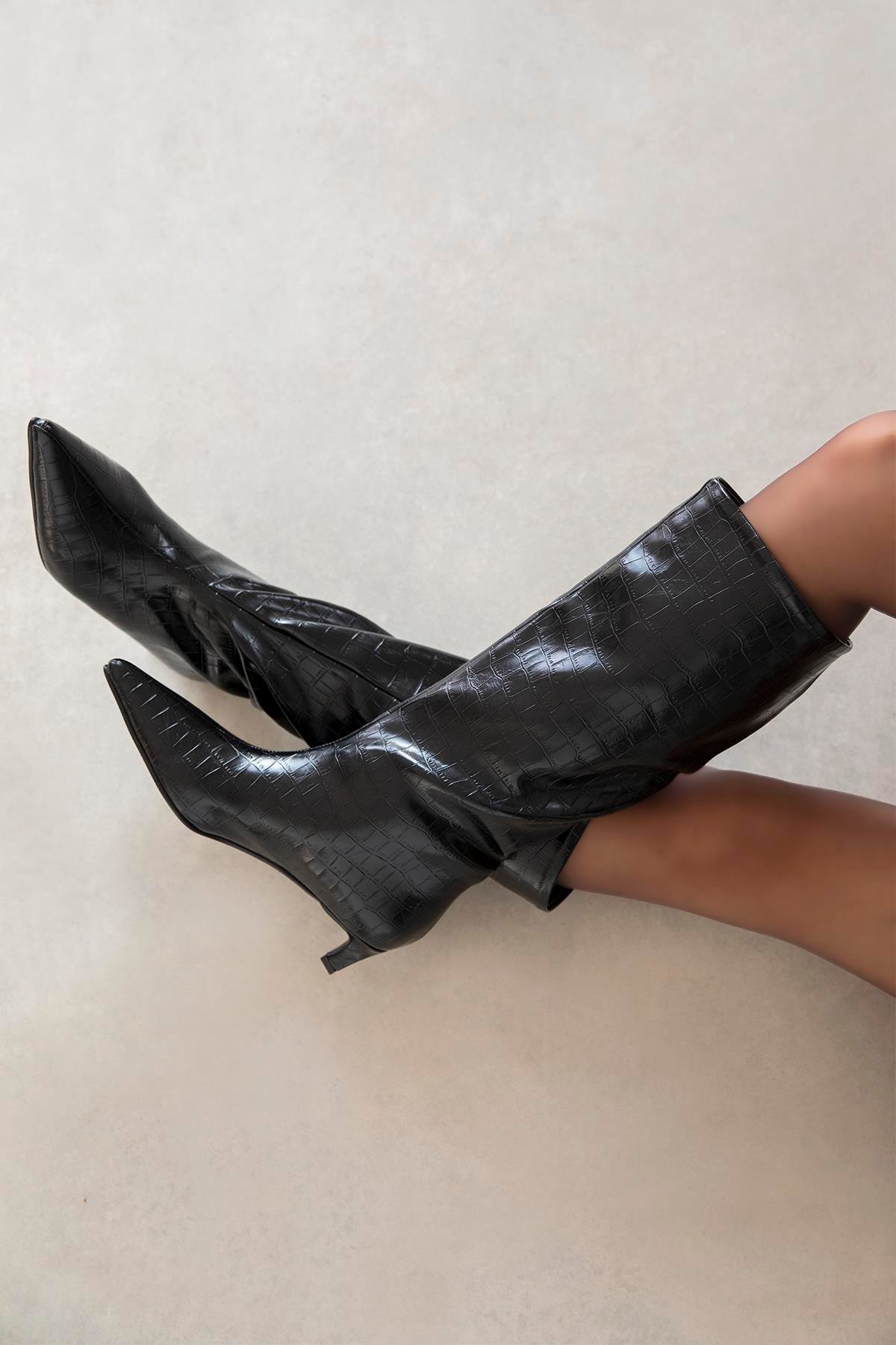 Ella Kadın Kroko Deri Çizme Siyah