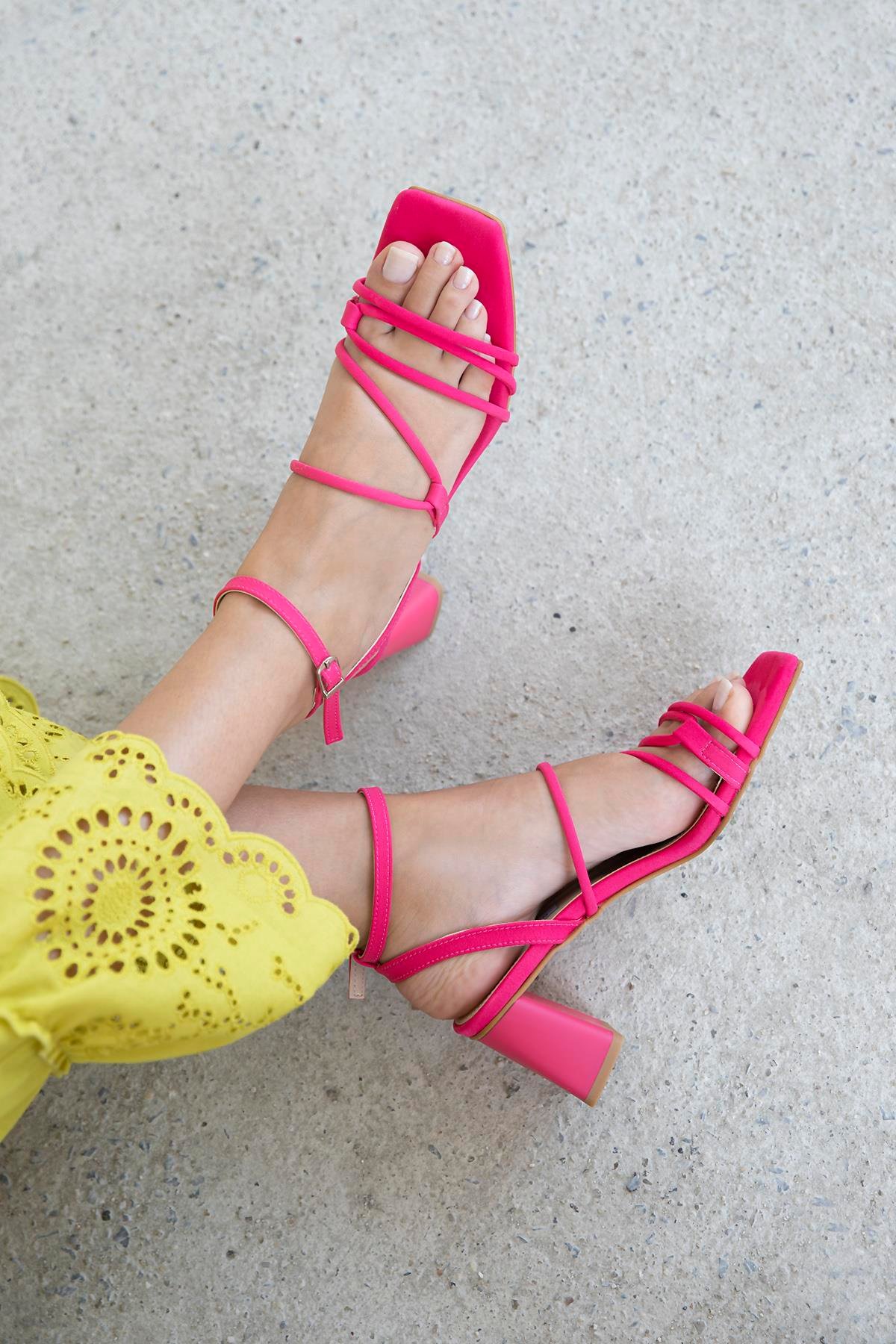 Estelle Kadın Topuklu   Kumaş Sandalet Fuşya