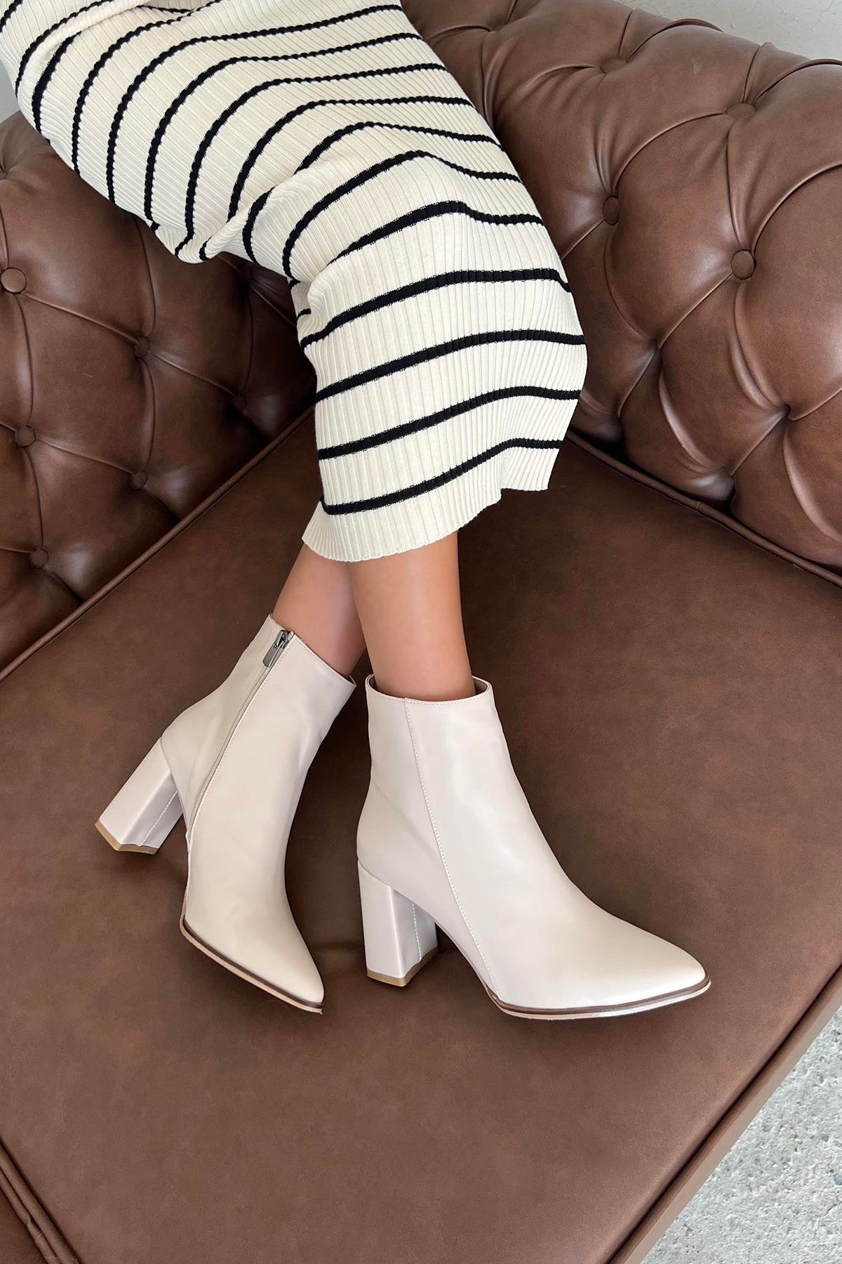 Fergal  Kadın  Topuklu  Deri  Bot Bej