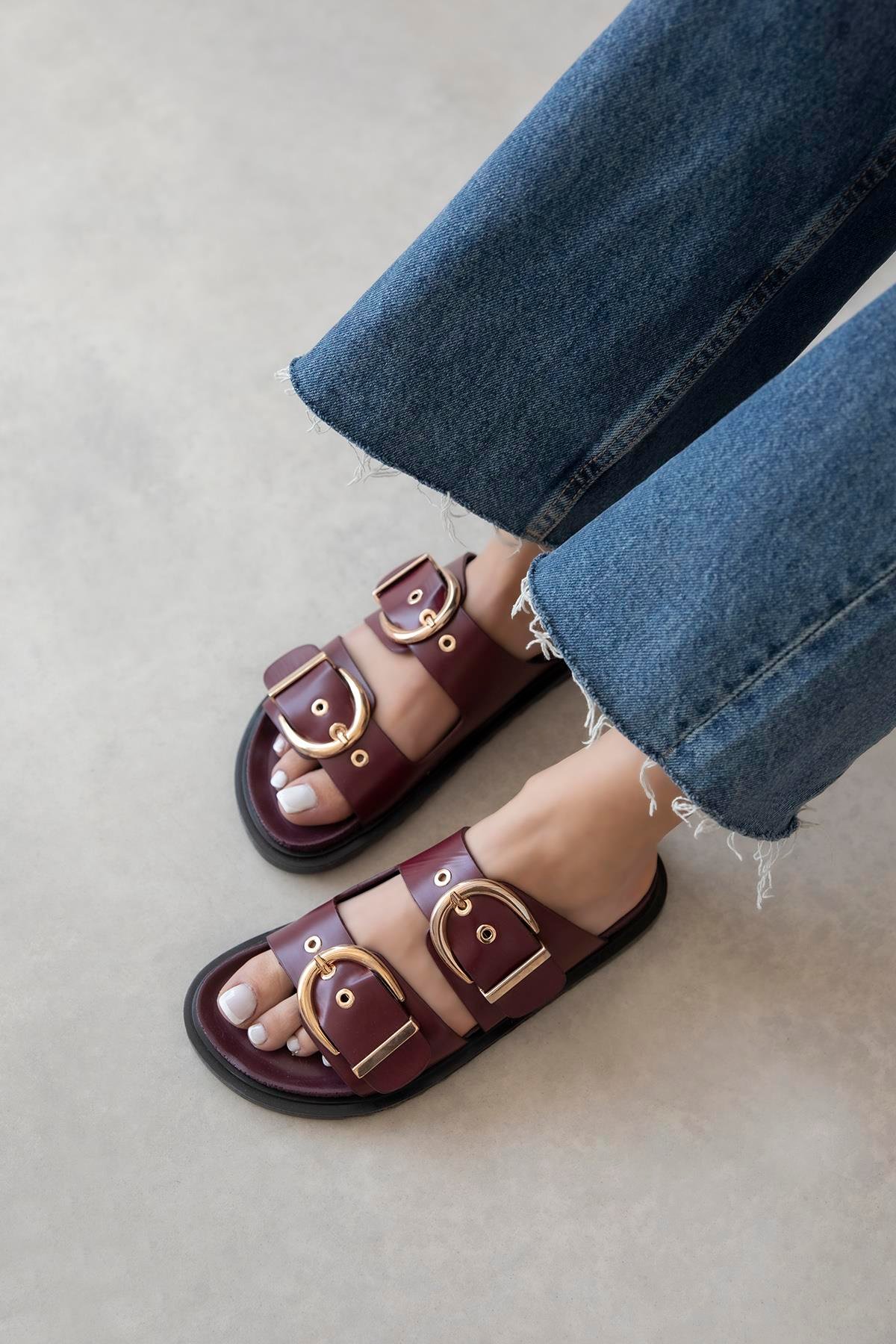 Forster  Kadın  Toka  Detay  Günlük  Konfor Terlik Açık Bordo