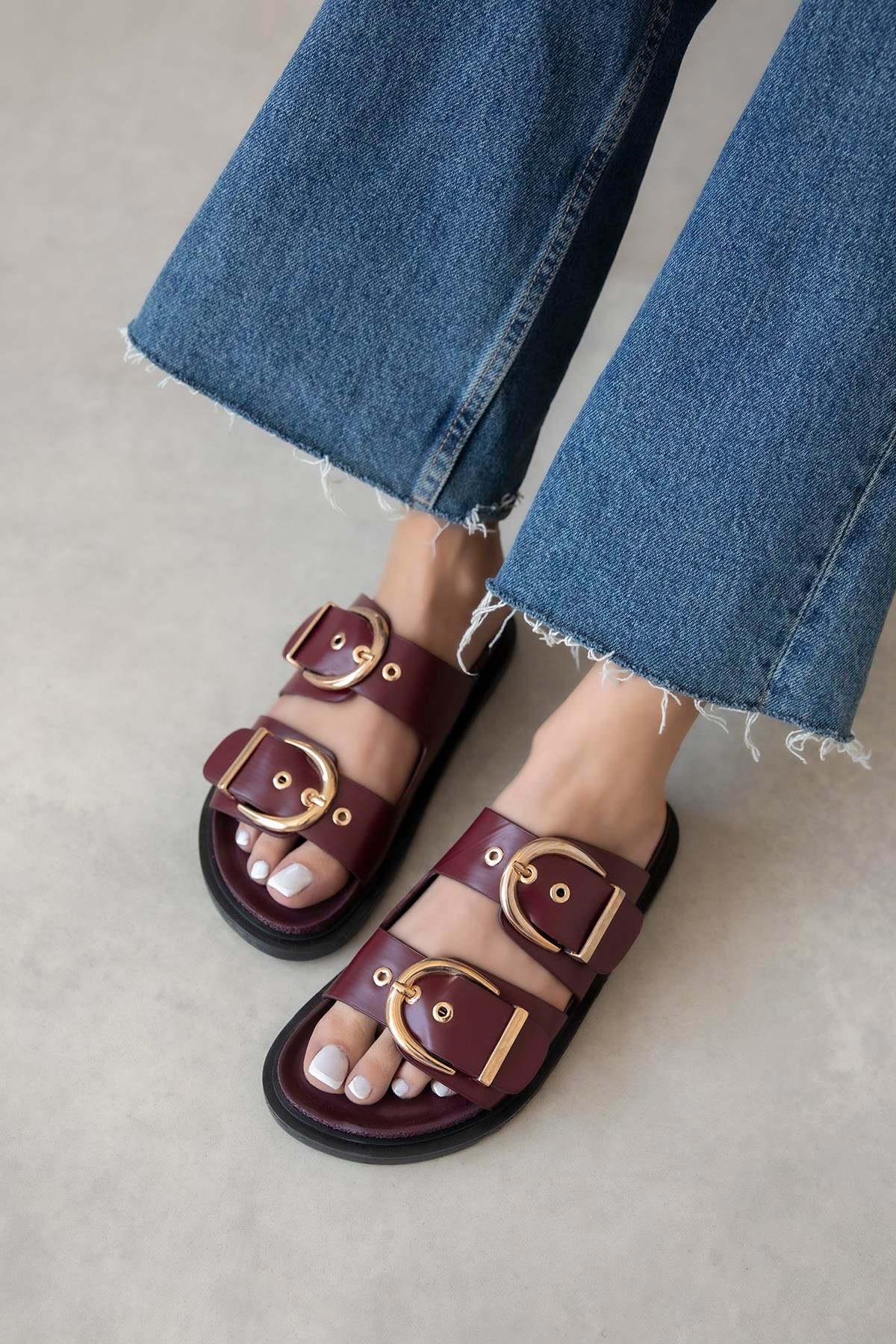 Forster  Kadın  Toka  Detay  Günlük  Konfor Terlik Açık Bordo