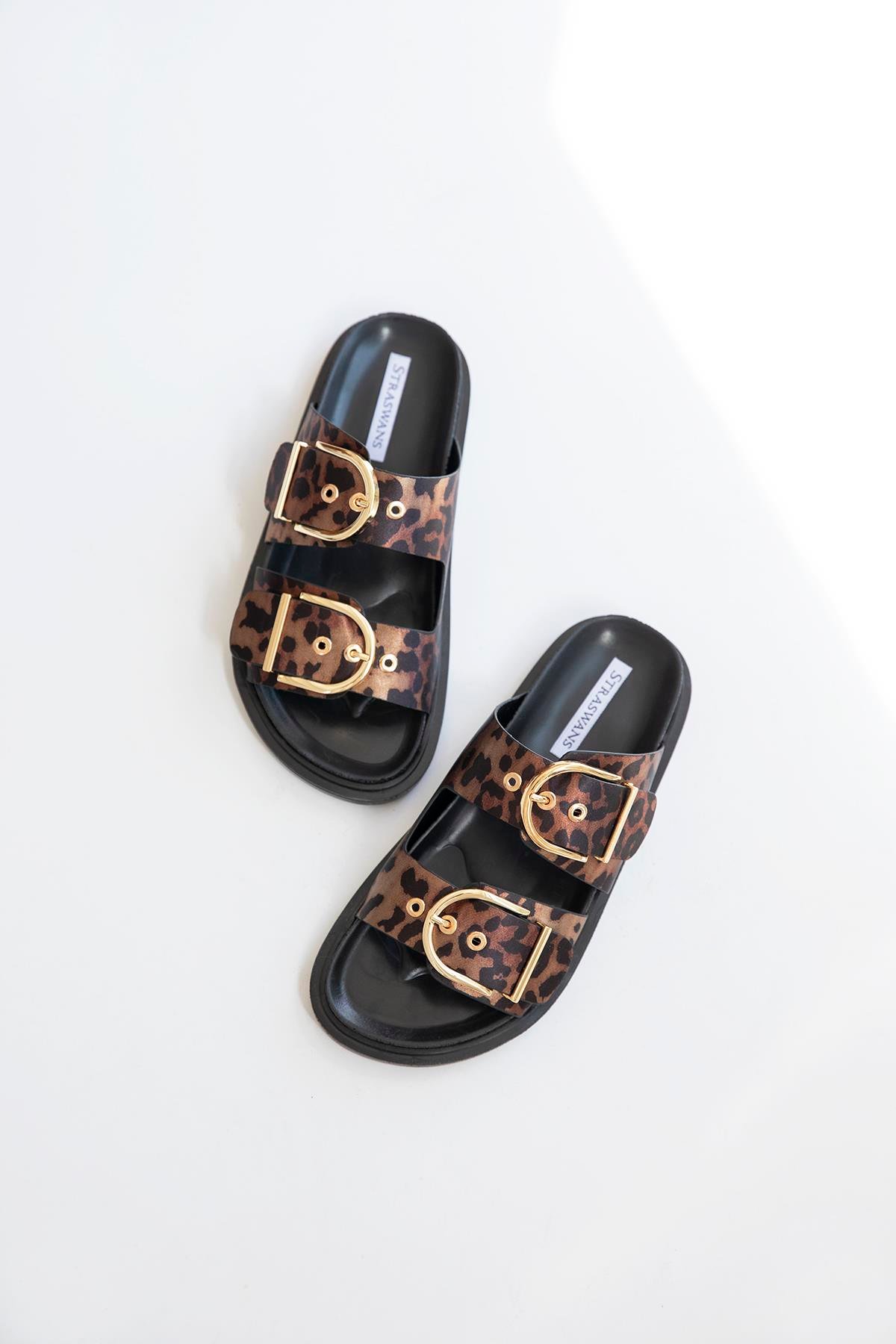 Forster Kadın Toka  Detay Saten Terlik Leopar