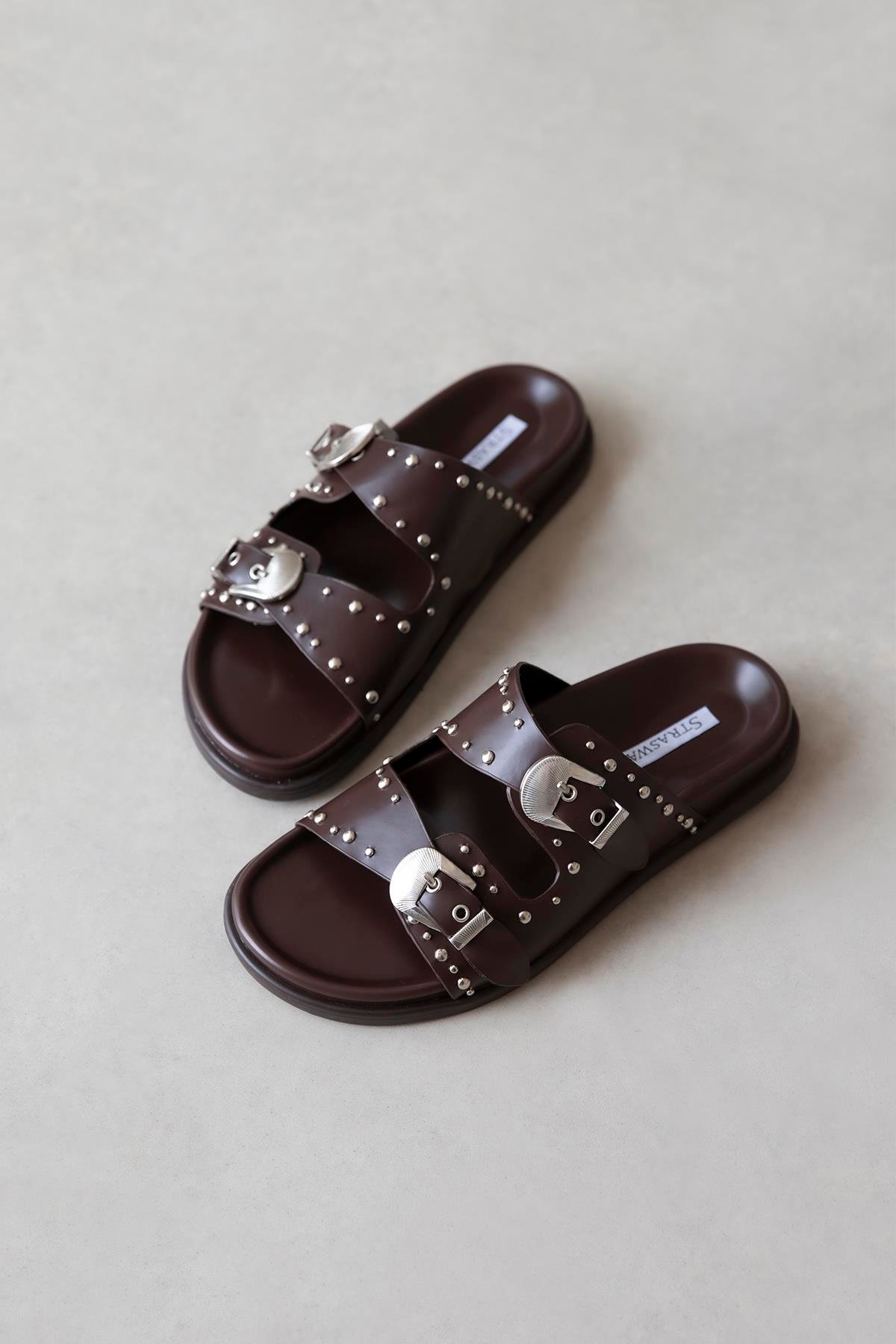 Gavi Kadın Drop Detay Günlük Konfor Deri Terlik Kahve