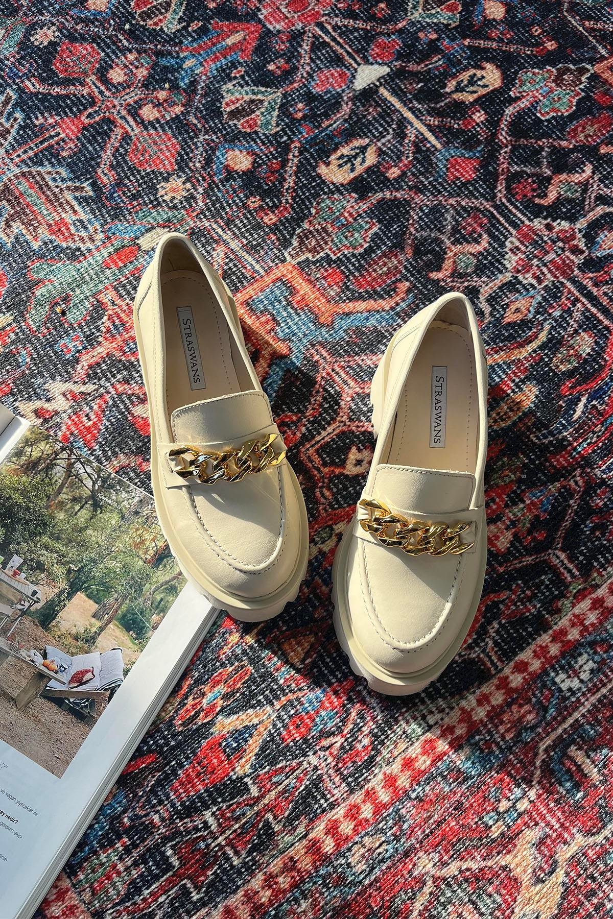 Ghisa Kadın İçi Dışı  Hakiki Deri  Makosen Ayakkabı Bej