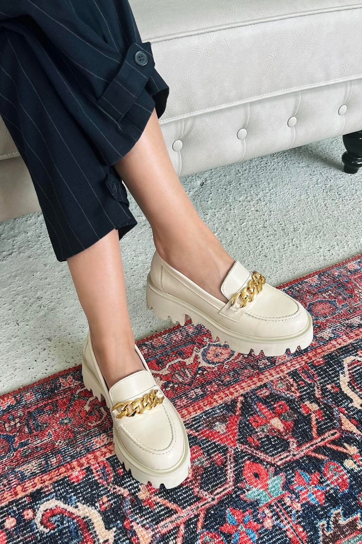 Ghisa Kadın İçi Dışı  Hakiki Deri  Makosen Ayakkabı Bej