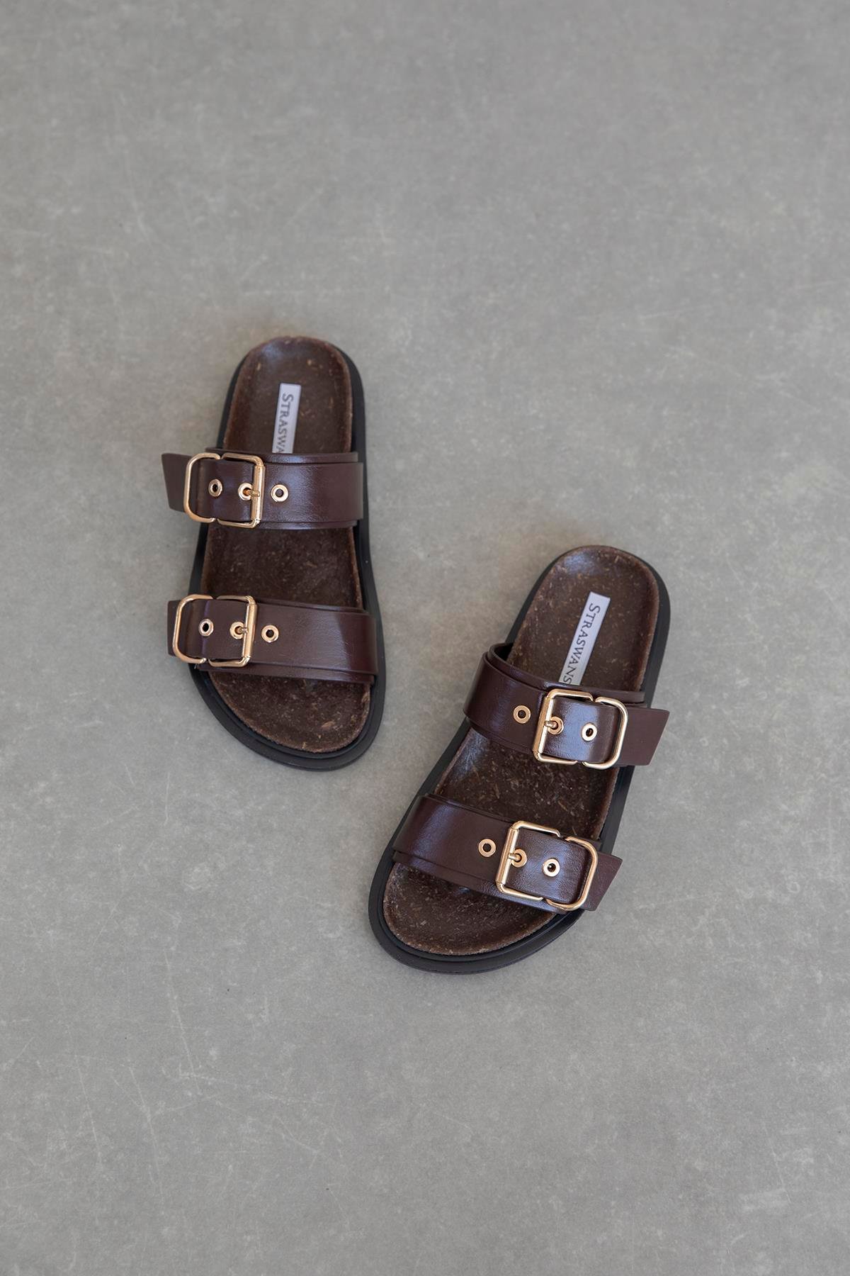 Gita Kadın Toka Detay Günlük Konfor Deri Terlik Kahve