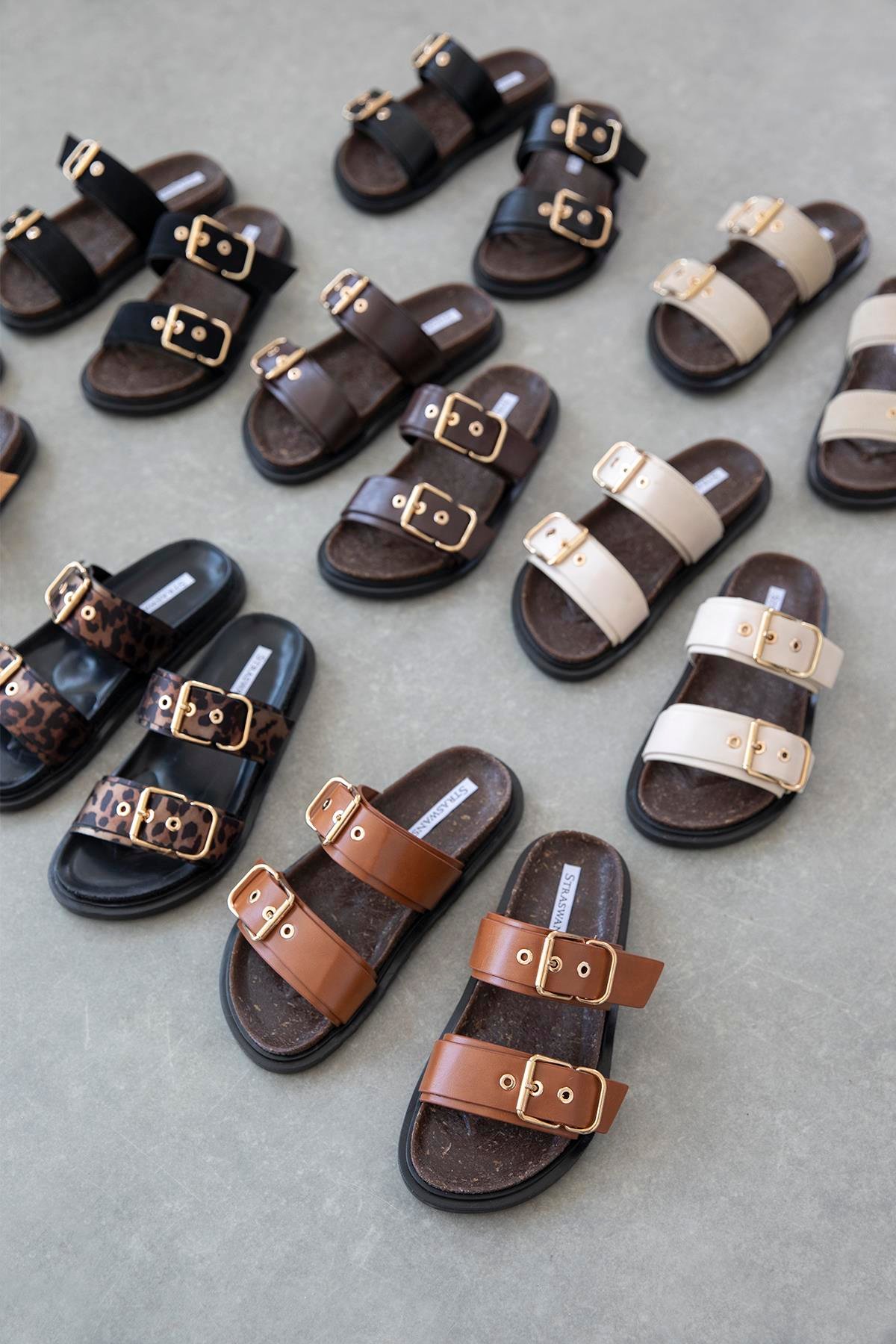 Gita Kadın Toka Detay Günlük Konfor Deri Terlik Taba