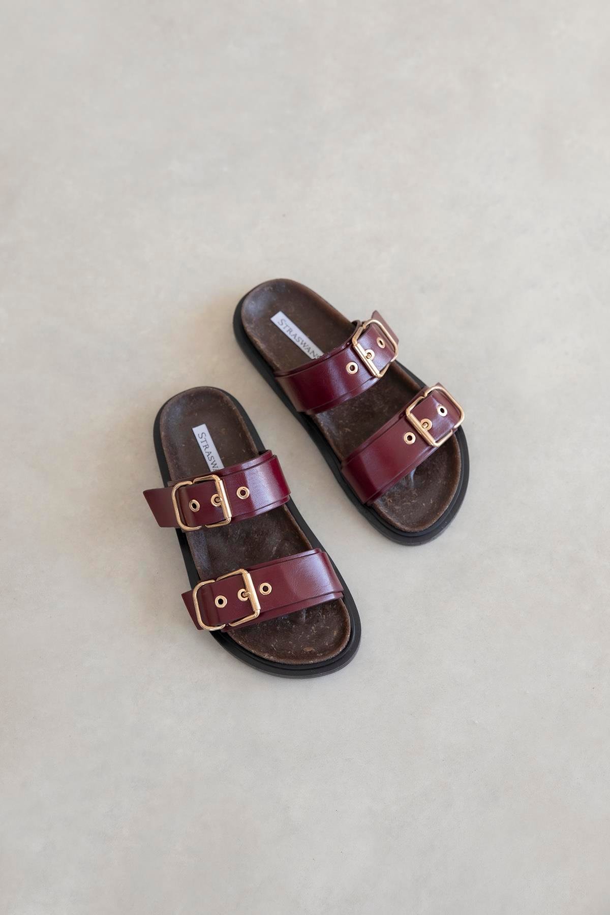 Gita Kadın Toka Detay Günlük Konfor Deri Terlik Bordo